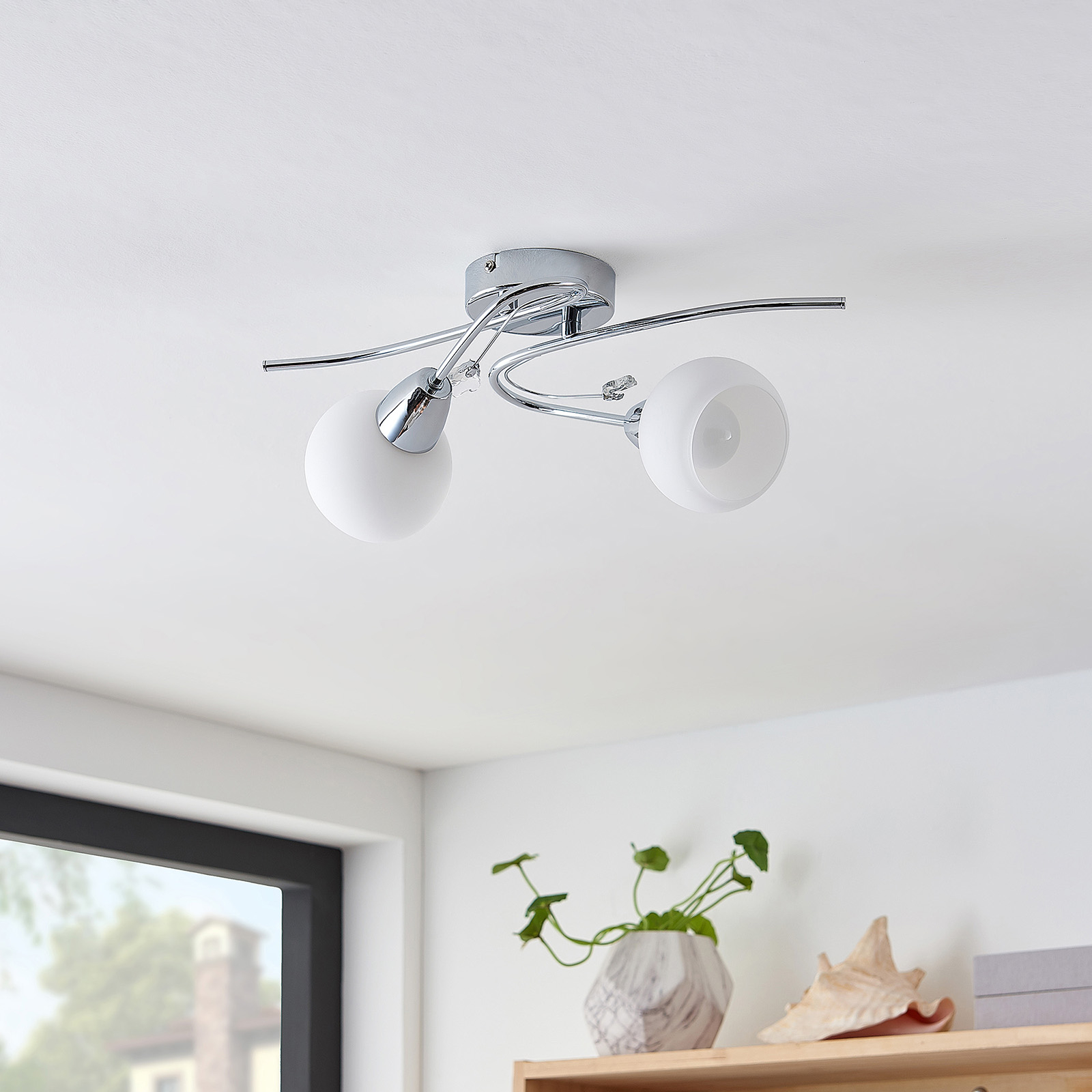 Lindby Floresca taklampa, 2 lampor, krom