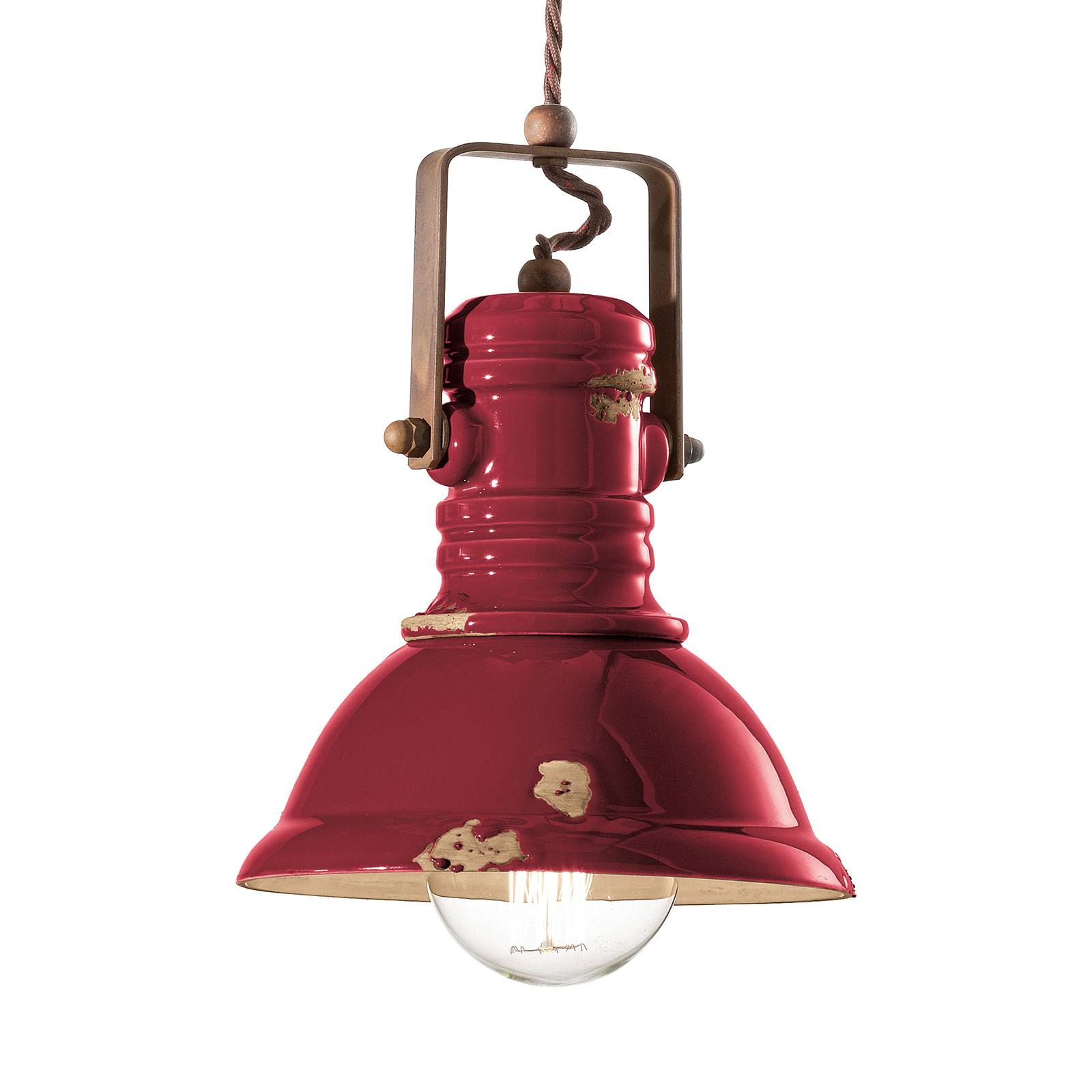 Hänglampa C1691 i industridesign vinröd