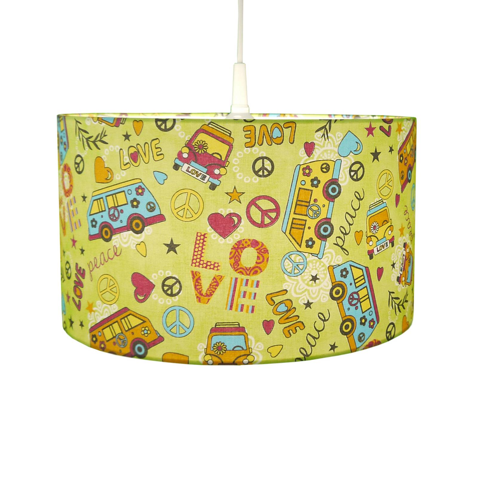 Textil-hänglampa Love + Peace