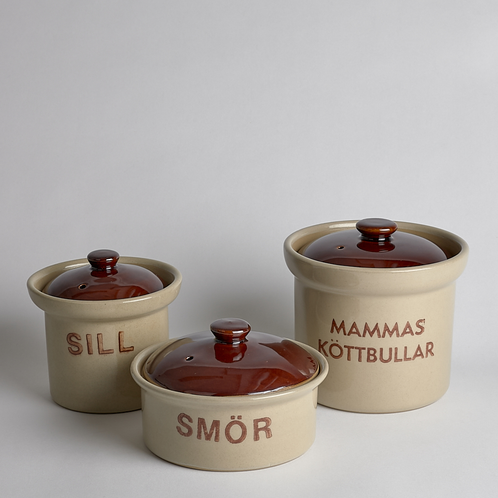 Vintage - SÅLD Byttor "Smör", "Sill", "Mammas köttbullar" 3 st