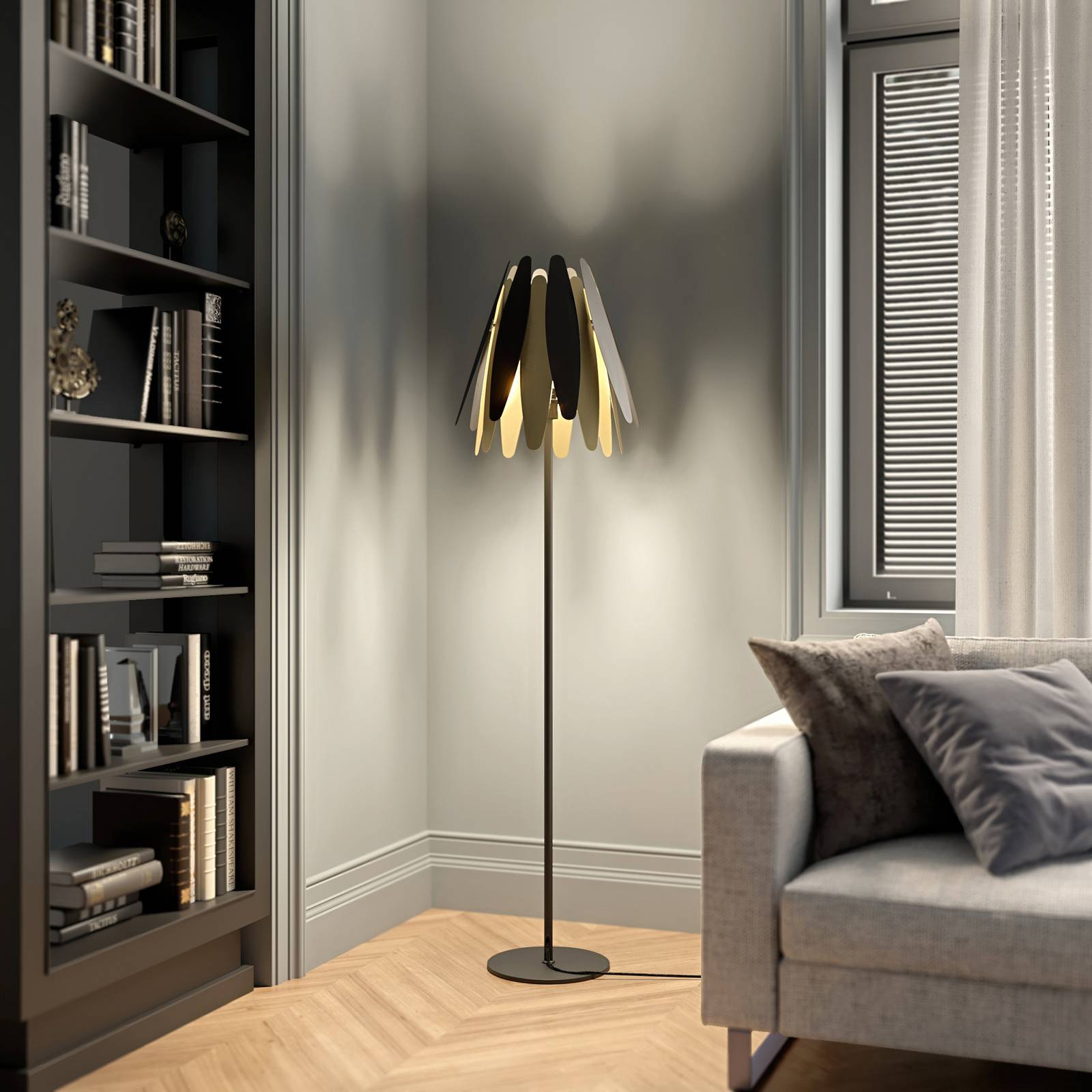 Lucande Lounit golvlampa, svart-guld