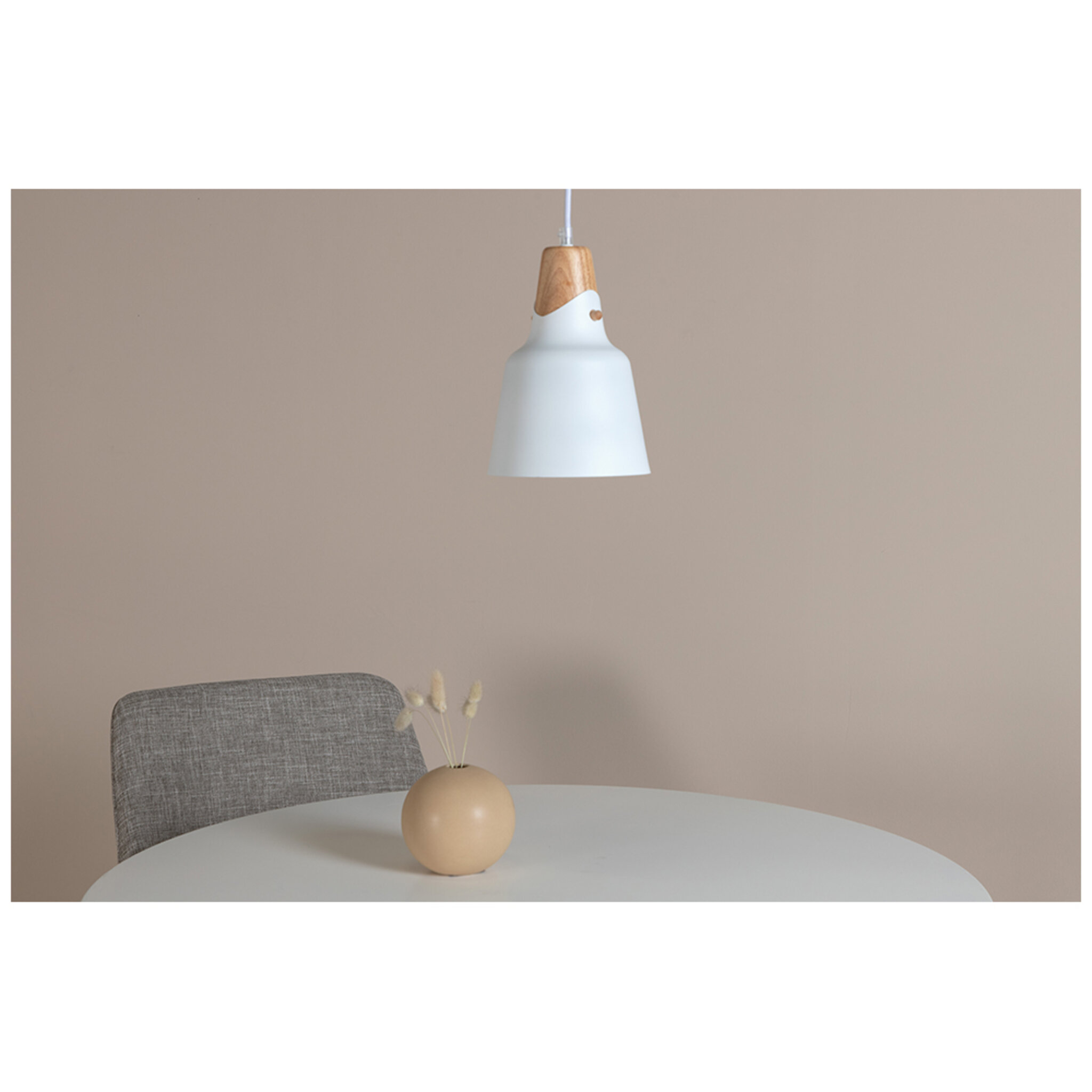 Taklampa Rigel 16x16x22cm, vit/natur/trä