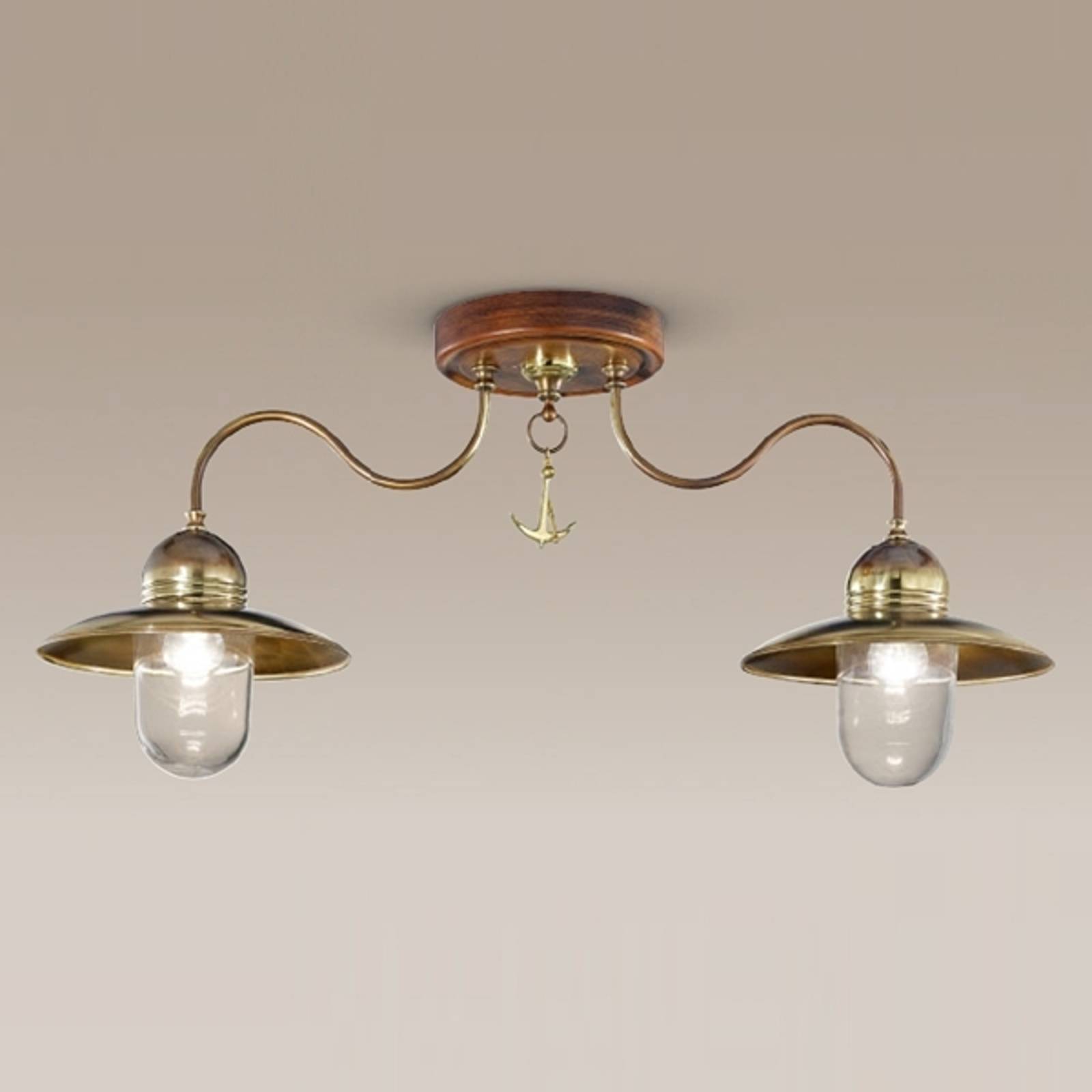 Plafondlampa Faro i trä och mässing