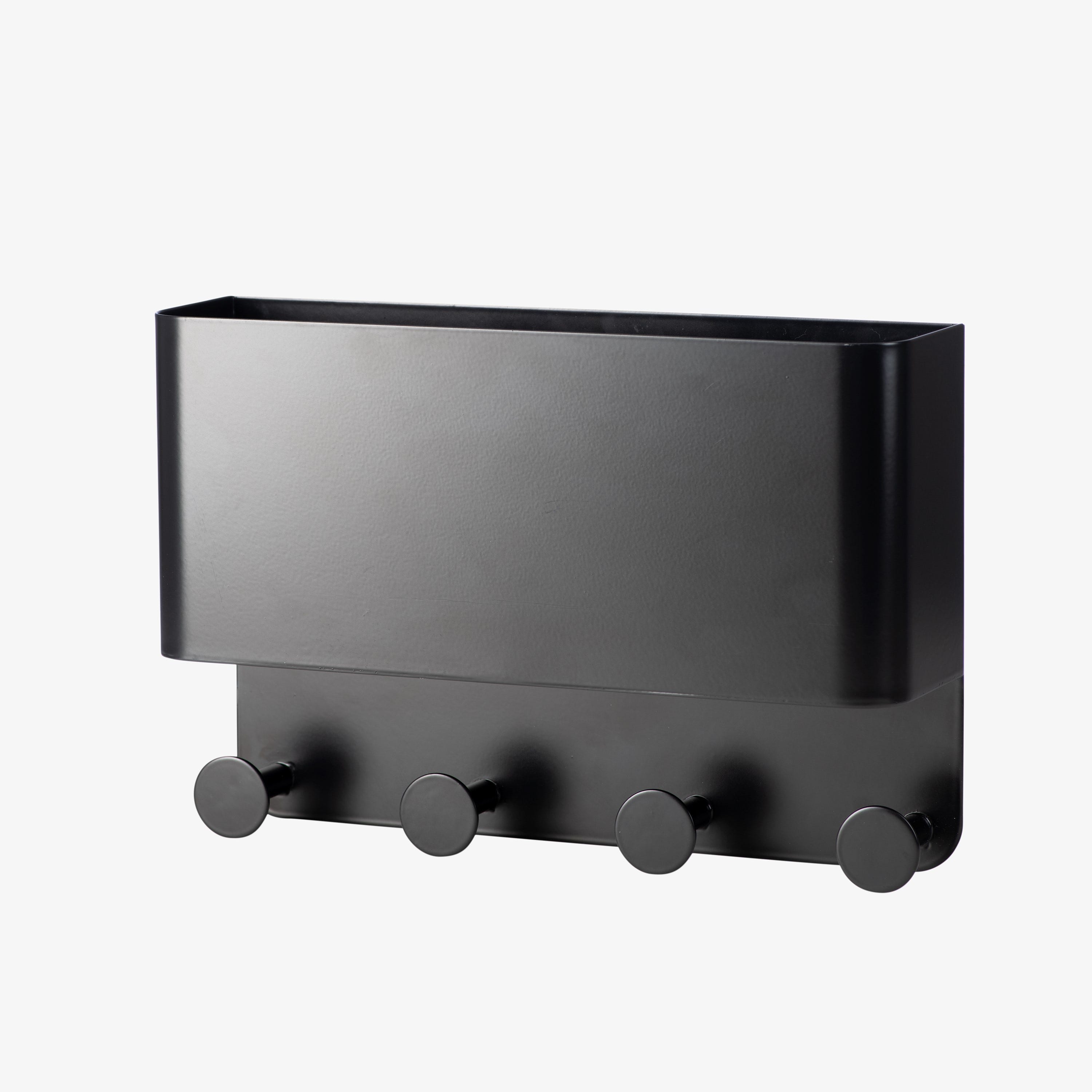 Hylla med 4 Krokar Metall Svart