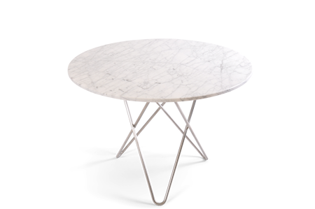 Large O Table Vit Marmor med Rostfri Stålram Ø100