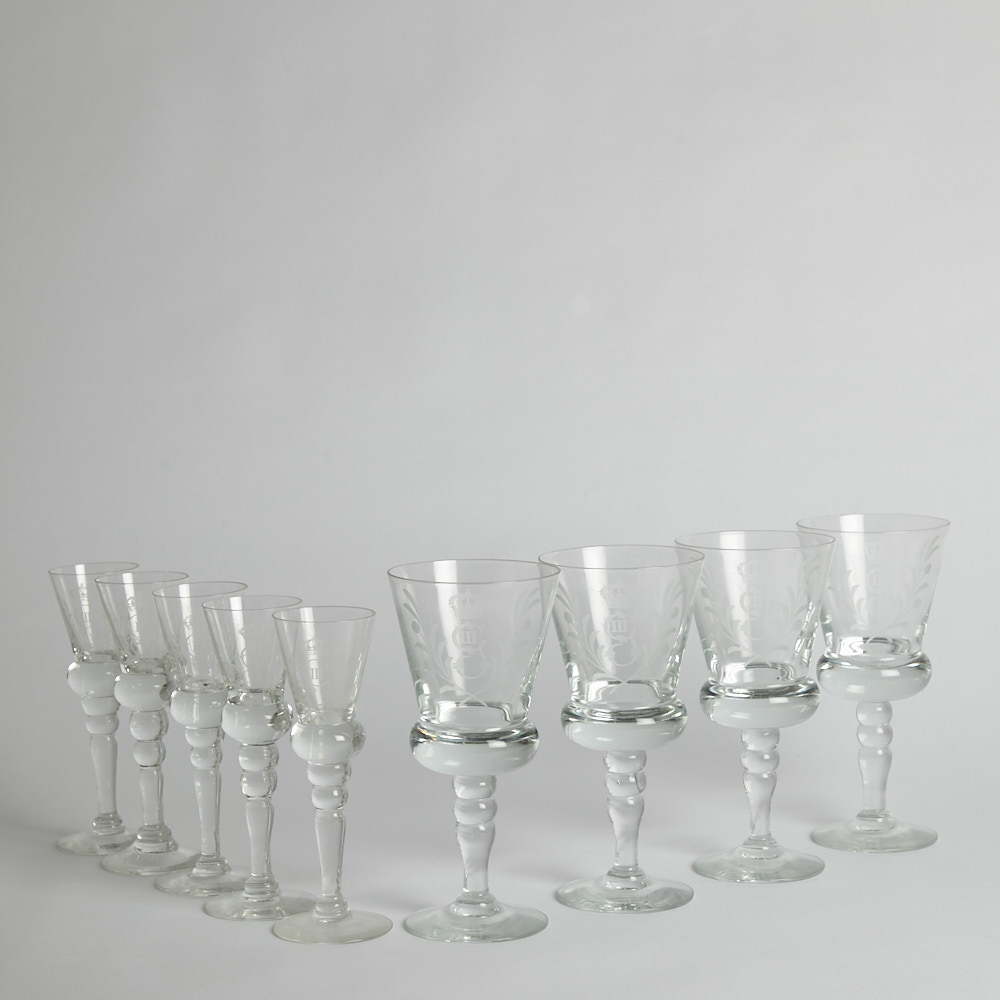 Vintage - SÅLD Vinglas och Snapsglas med Gustav III monogram