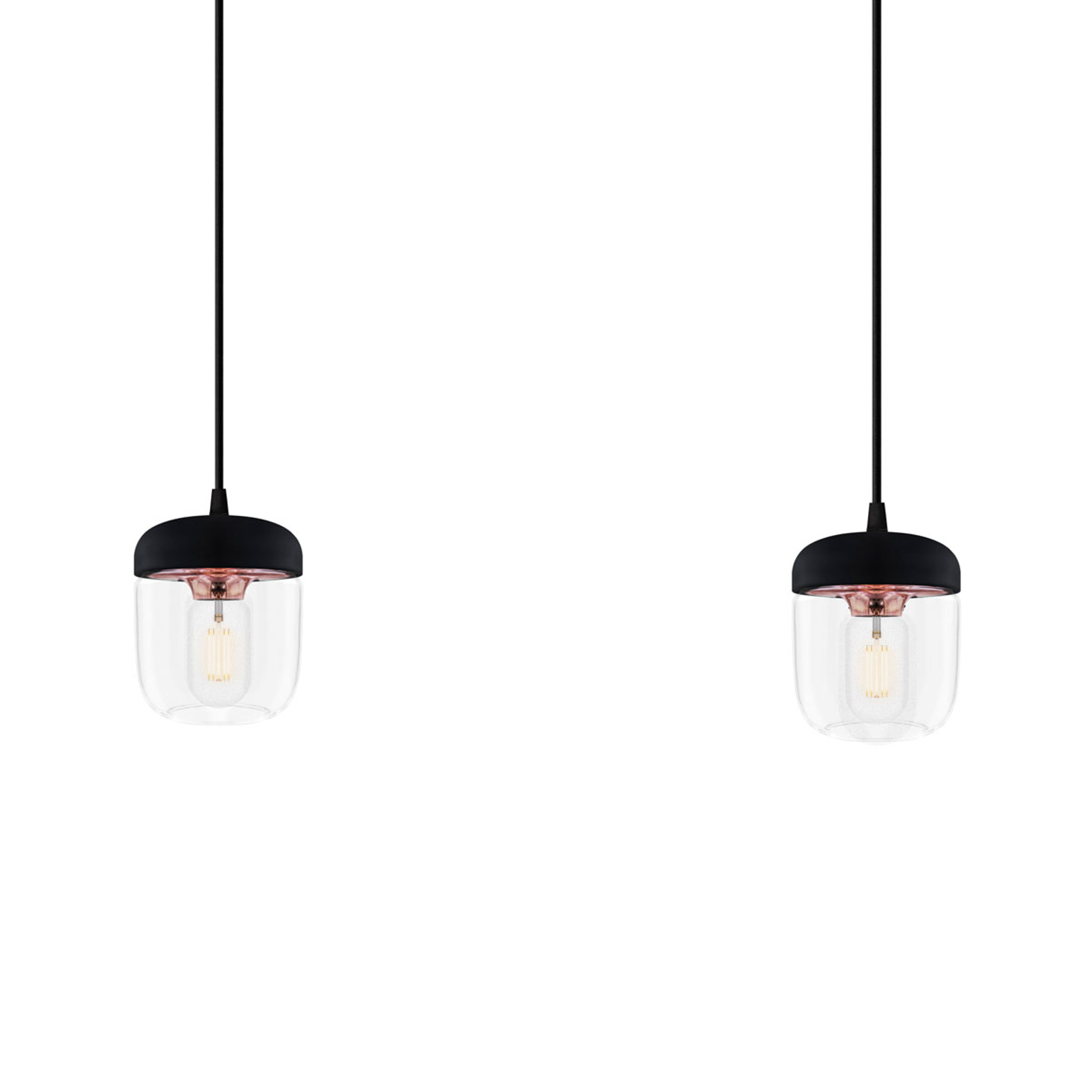 I svart och koppar – hänglampa Acorn 2 ljuskällor