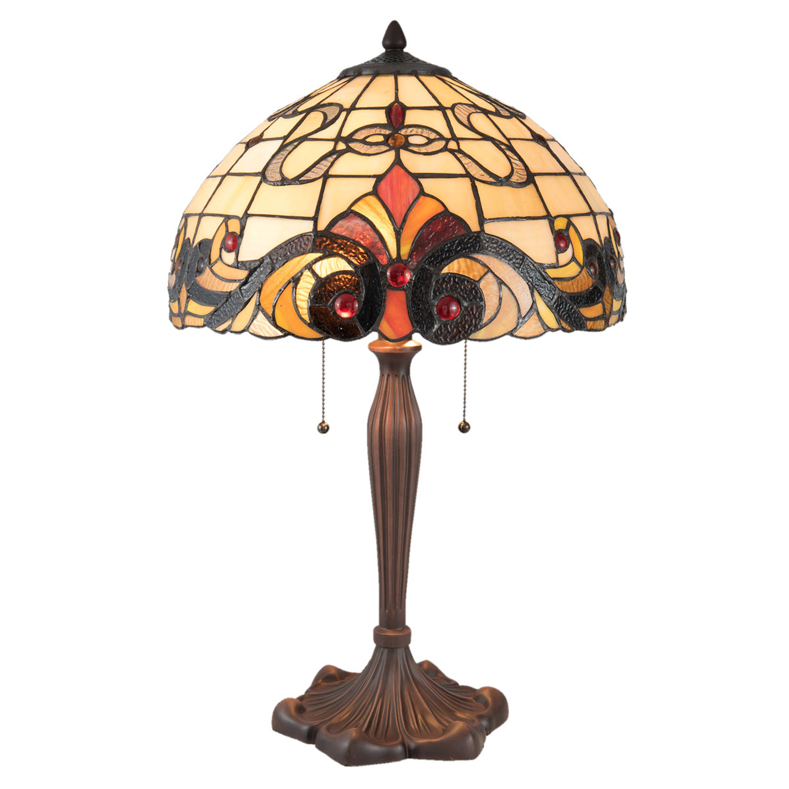 Bordslampa 5925 i Tiffany-stil, creme-röd