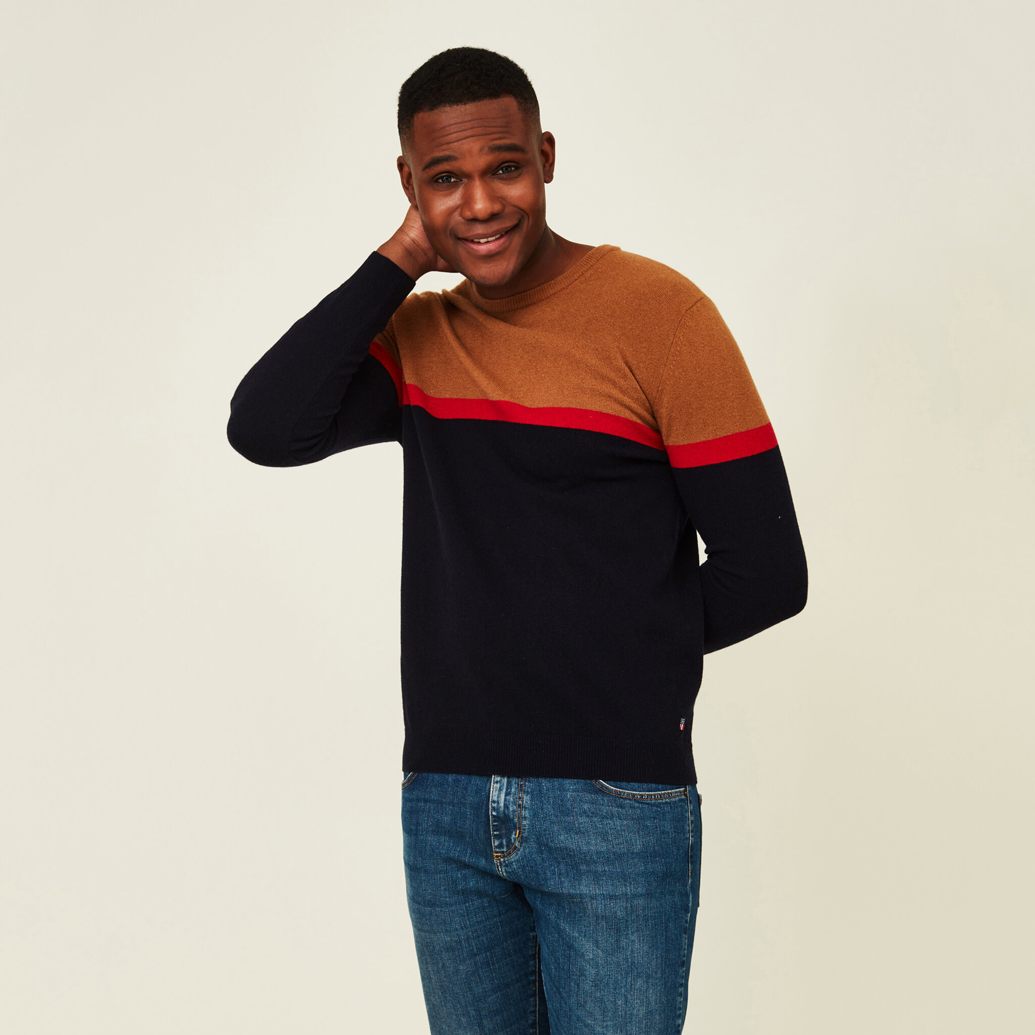 Ricardo Striped Lambswool Crew Neck Sweater
