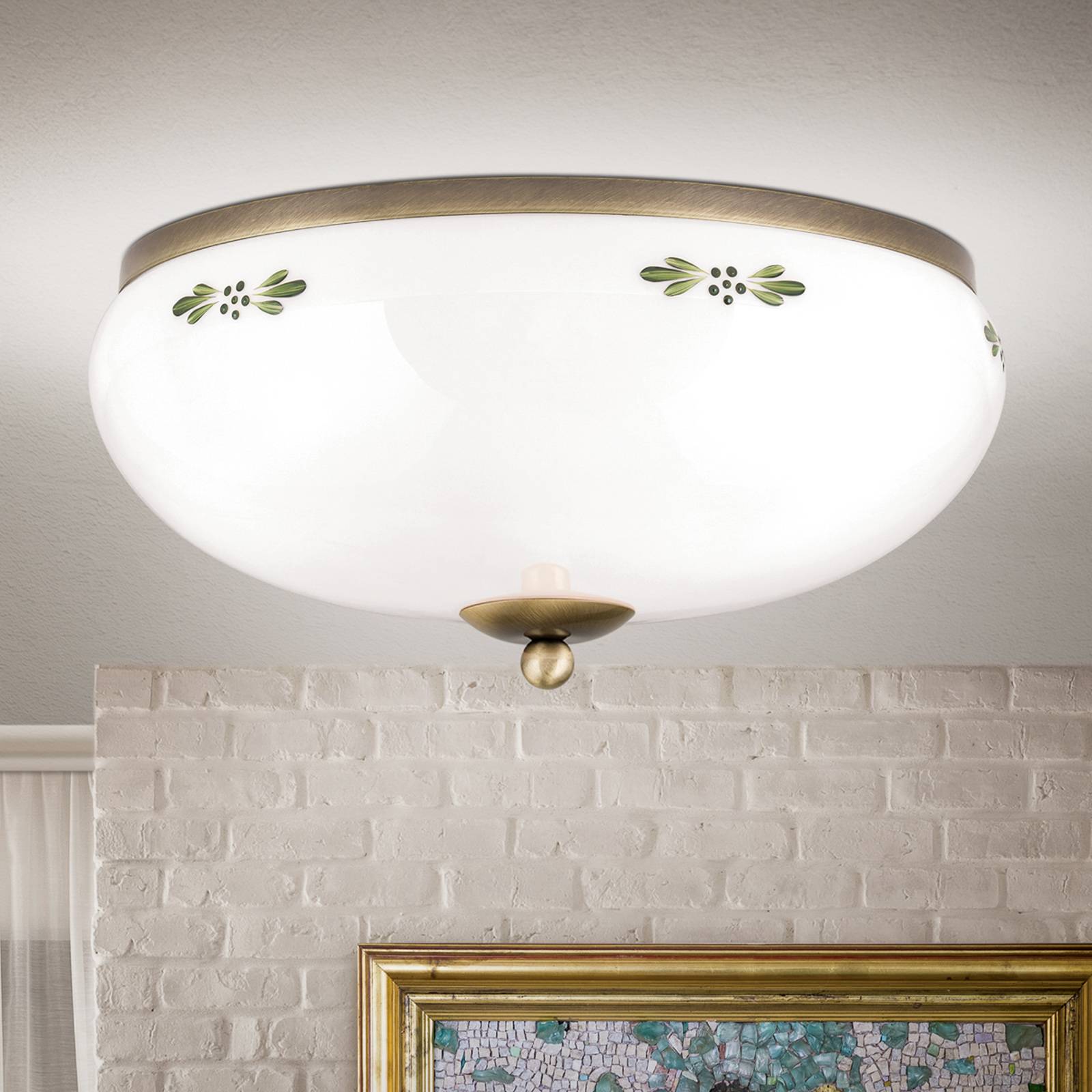 Taklampa Landhaus patina opal grön Ø 35 cm