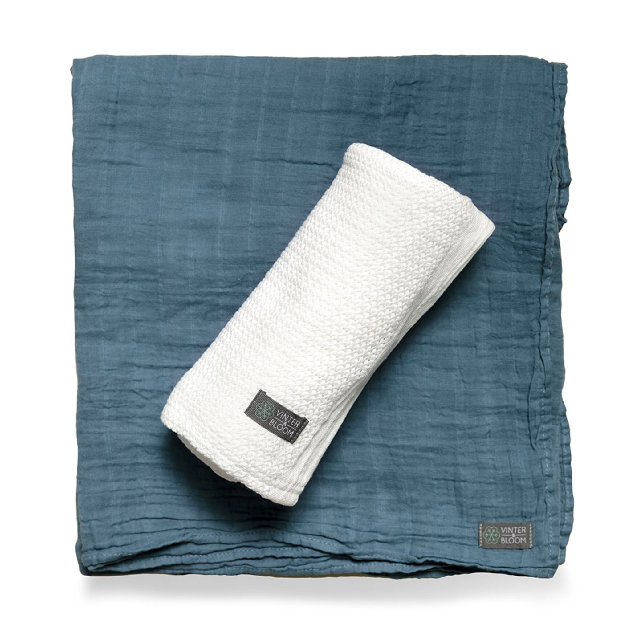 Soft Grid Muslin EKO 2- pack Vit Blå