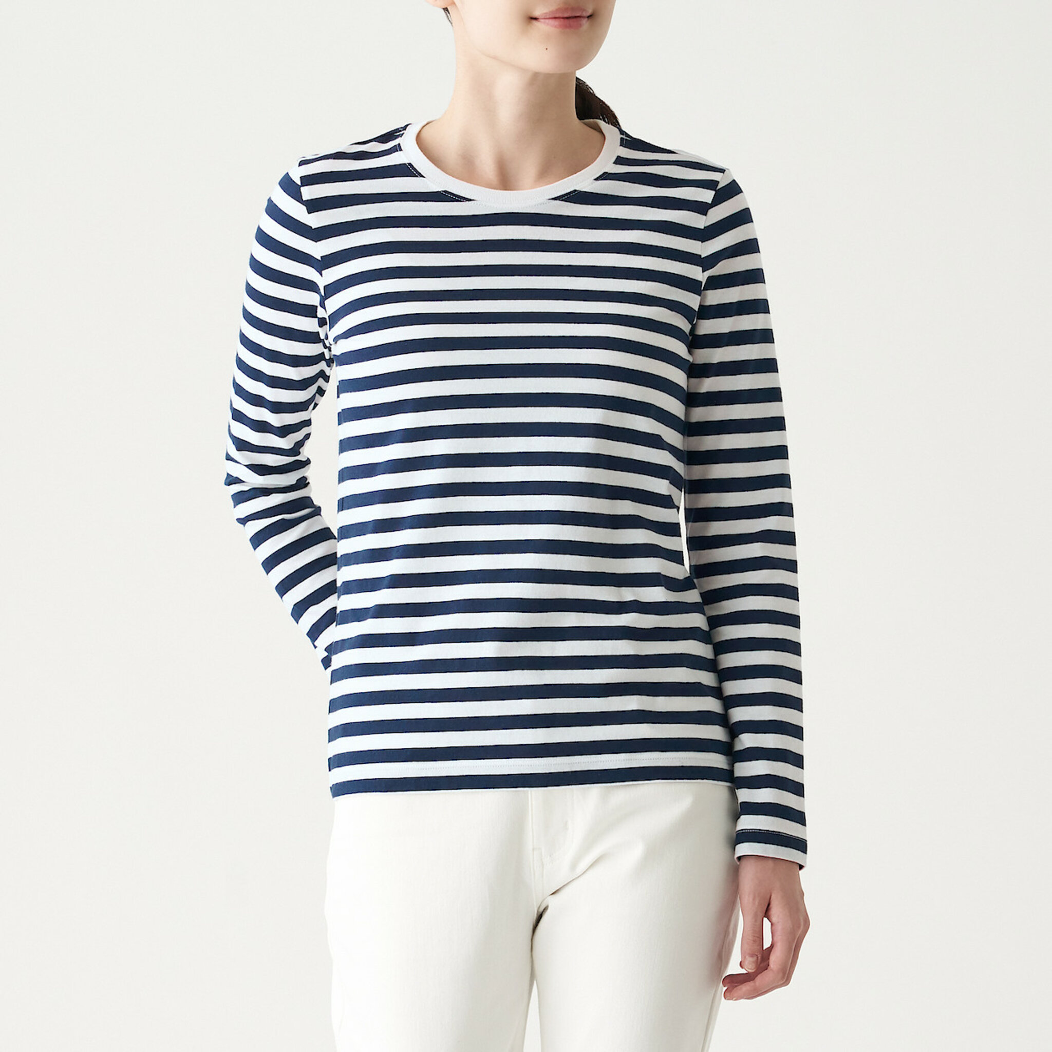 Randig Långärmad T-shirt I Indisk Bomull – Crew Neck