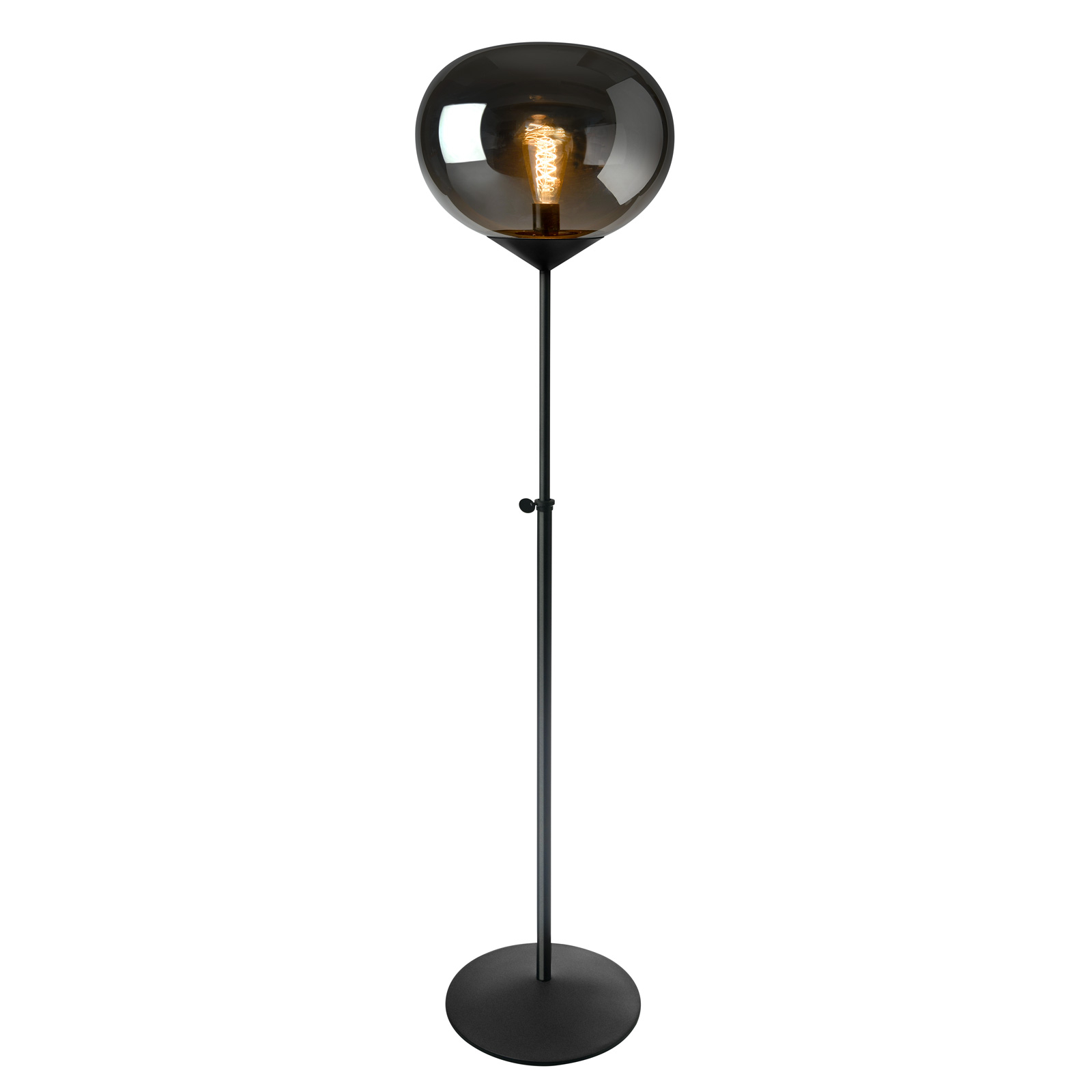 Golvlampa Drop, rökglas, höjdjusterbar