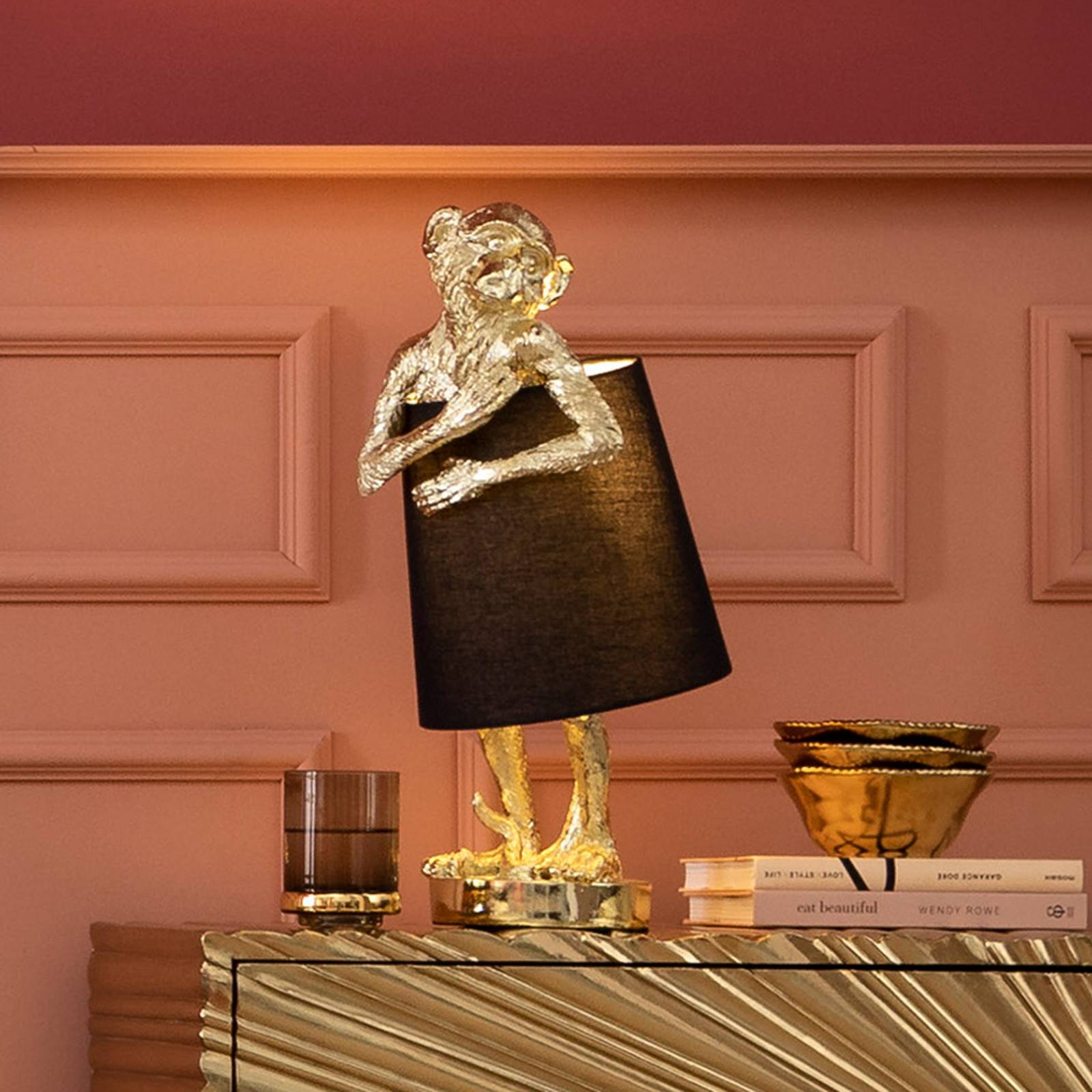 KARE Animal Monkey bordslampa, svart/guld