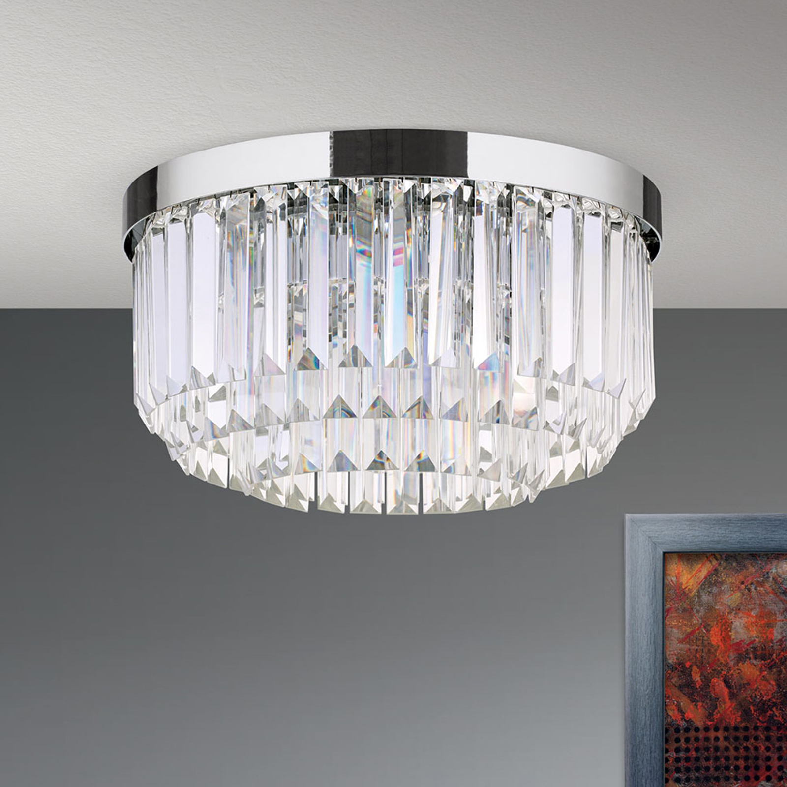 LED-taklampa Prism, krom, Ø 35 cm