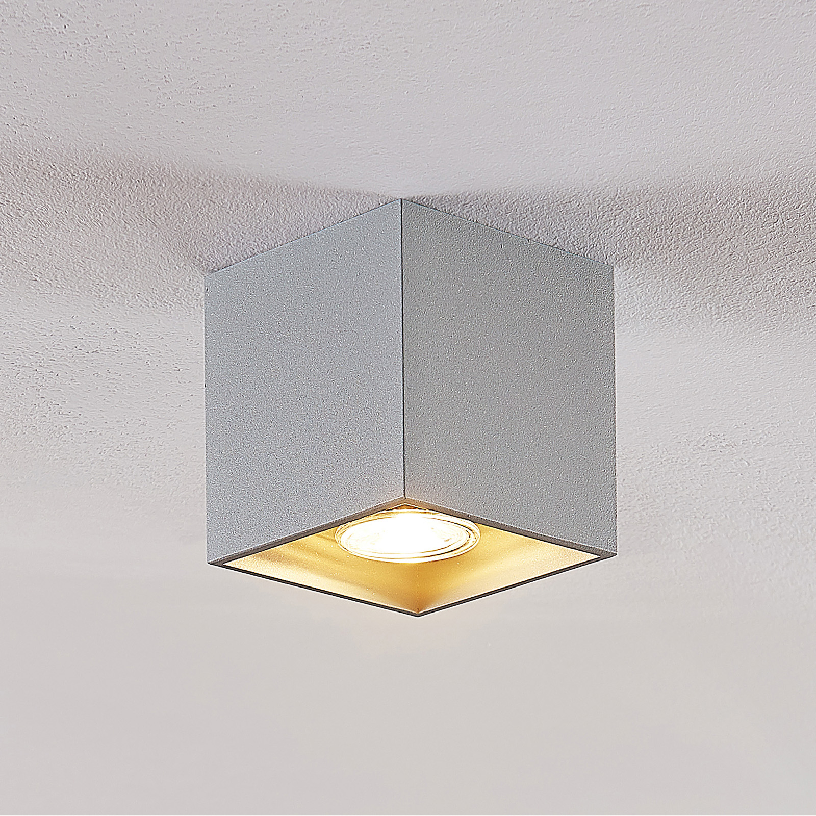 Lindby Parvin aluminium-downlight, kantig, grå