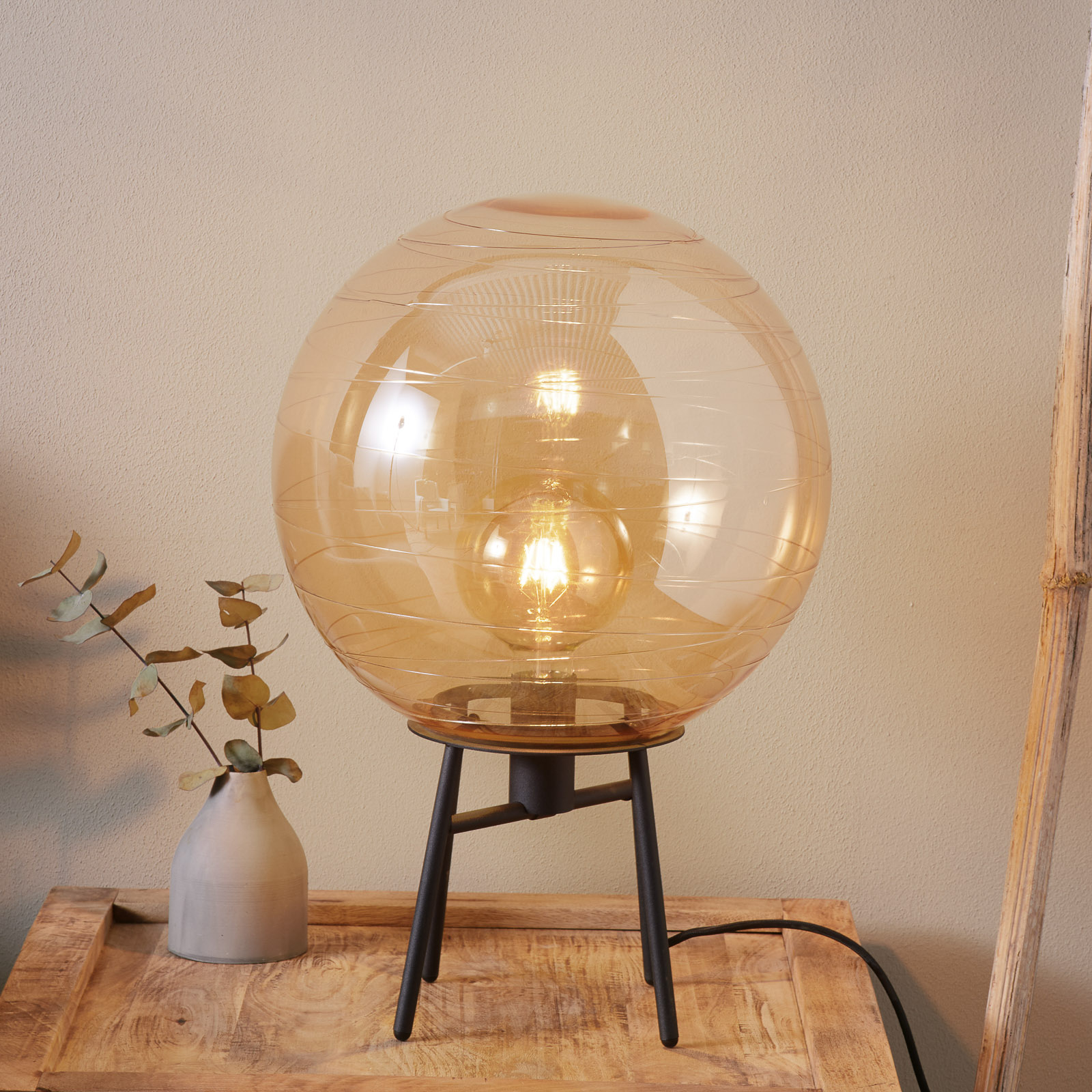 Bordslampa Lantaren, glas bärnsten