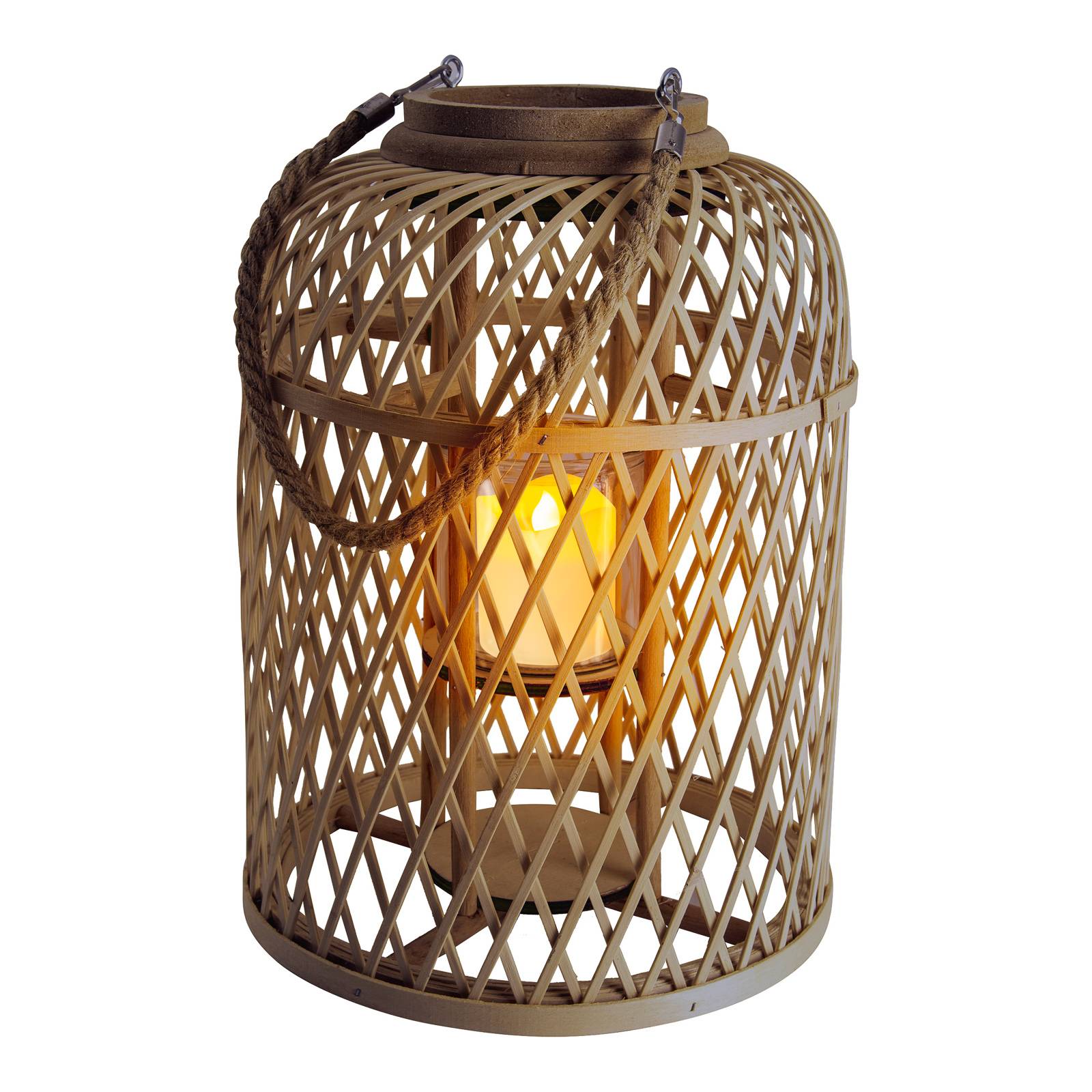 LED-solcellslykta Korg, bambu, höjd 38 cm, brun