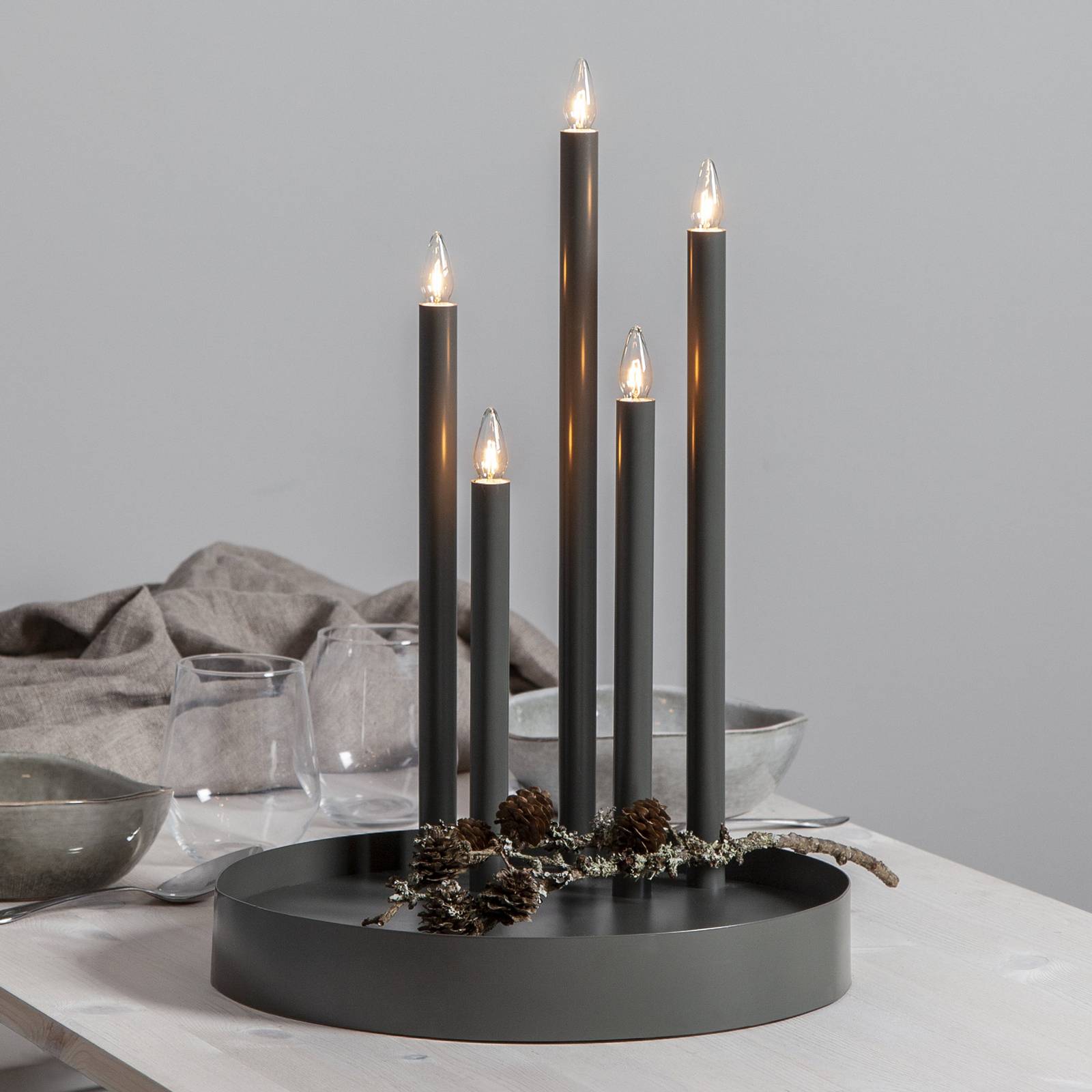 Ljusstake Deco, 5 lampor, dimgrå