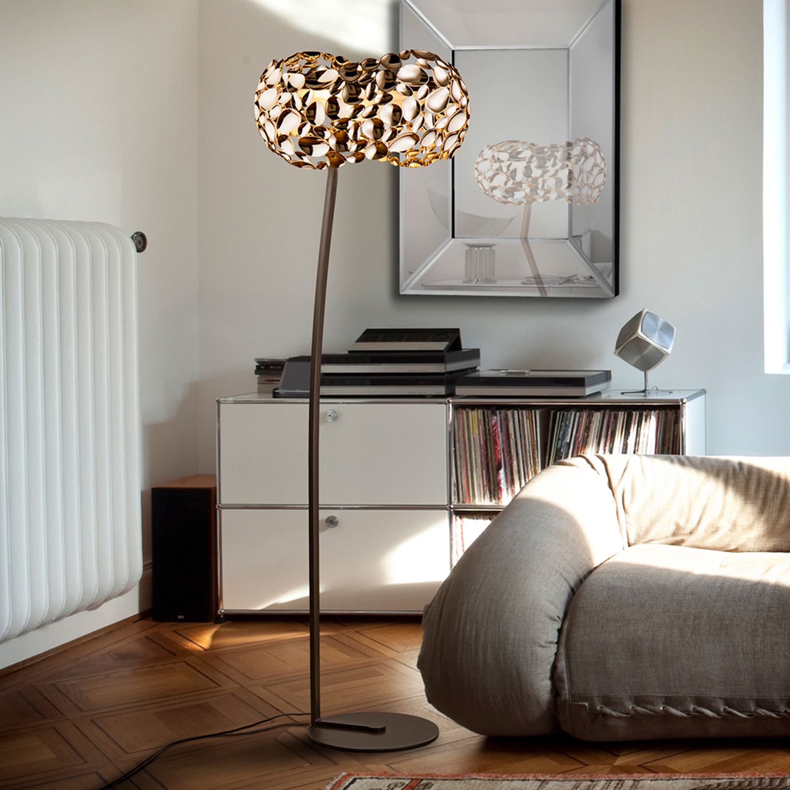 LED-golvlampa Narisa, roséguld/brun