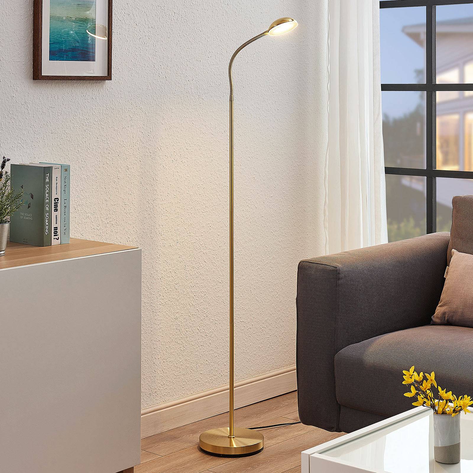 LED-läslampa Giacomo med flexarm, mässing