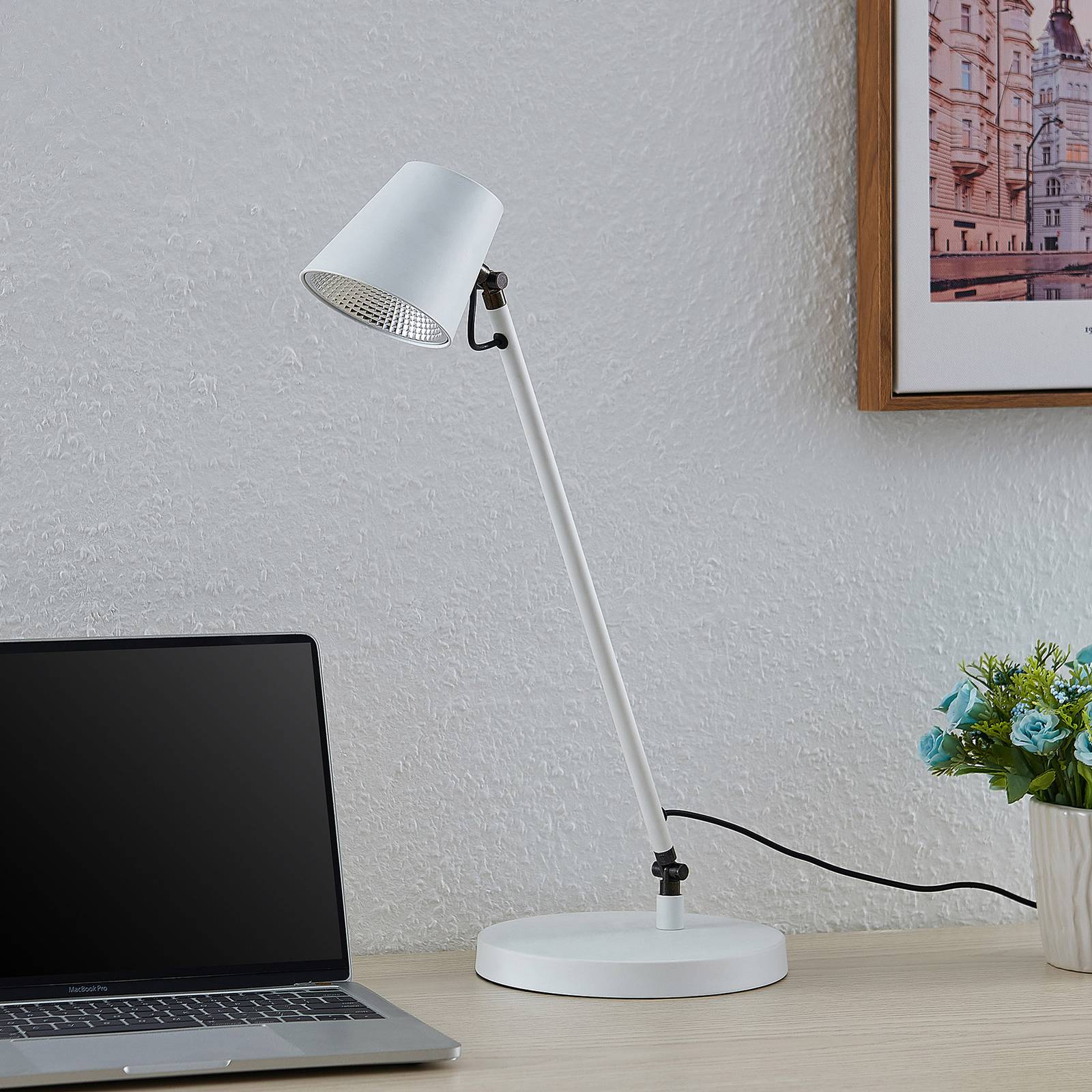 Lucande Kenala LED-bordslampa, vit