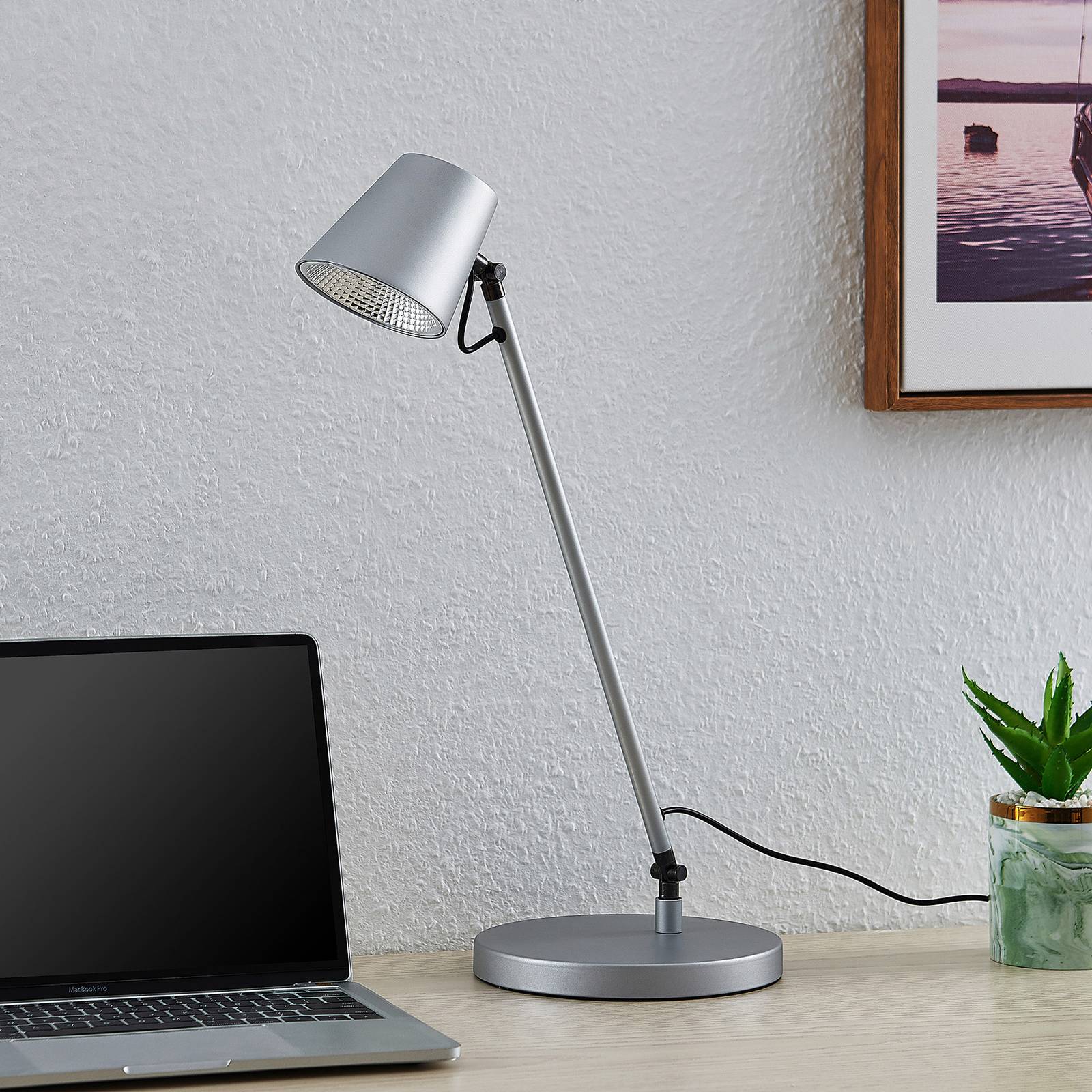 Lucande Kenala LED-bordslampa, silver