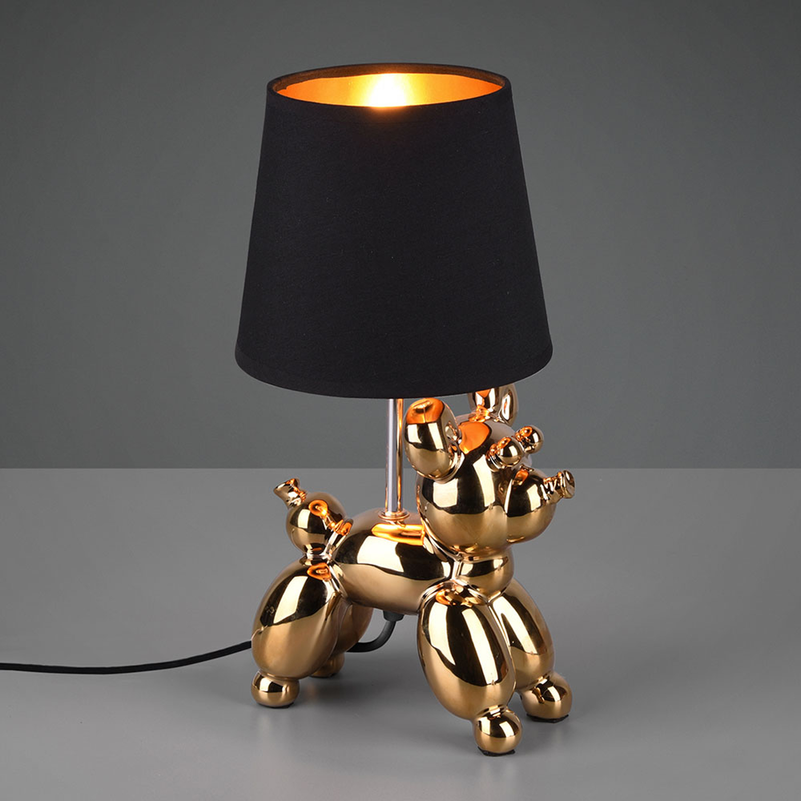 Bordslampa Bello med hundfigur, svart/guld