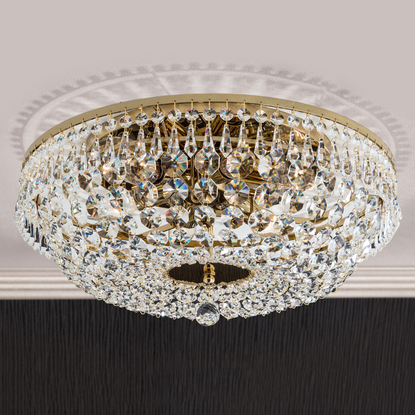 SHERATA - rund taklampa, guld 45 cm
