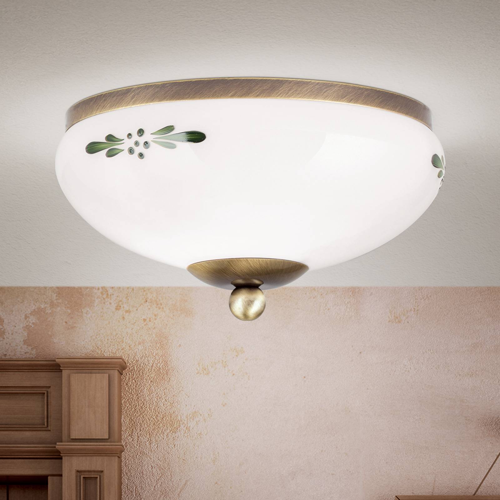 Taklampa Landhaus patina opal grön Ø 21 cm