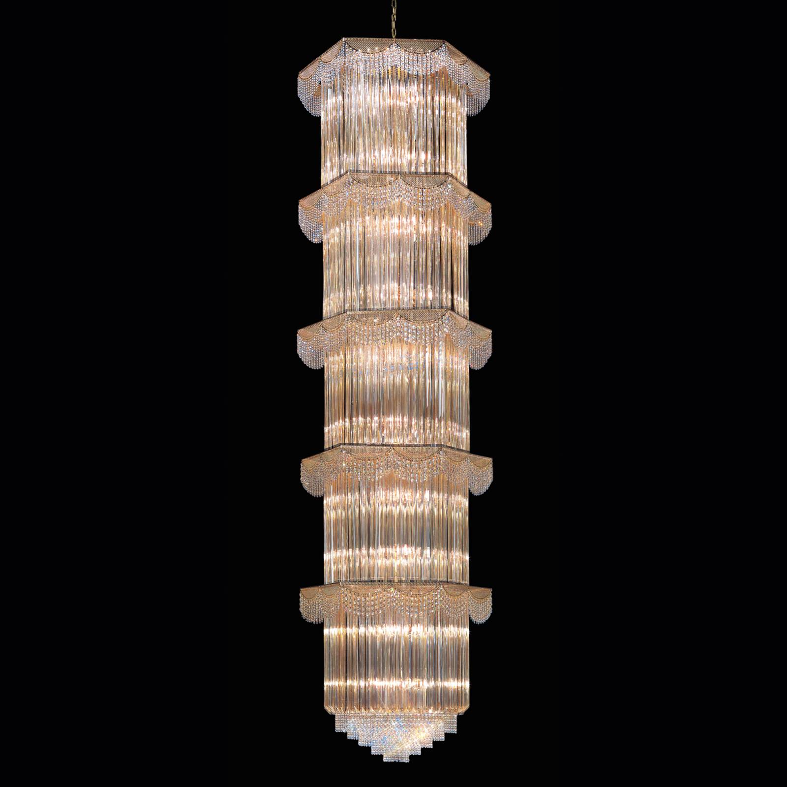 Hänglampa Cristalli 340 cm hög, bärnstensfärgad