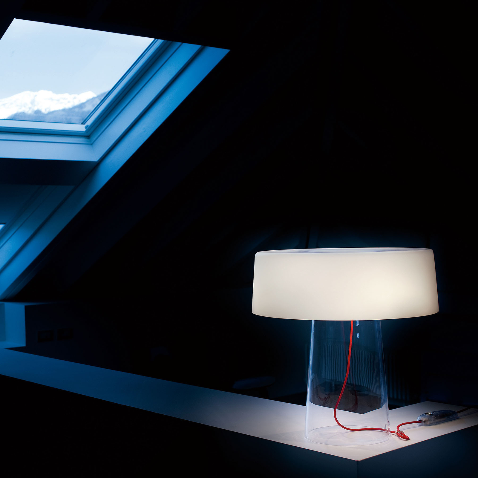 Prandina Glam bordslampa 48 cm klar/skärm vit