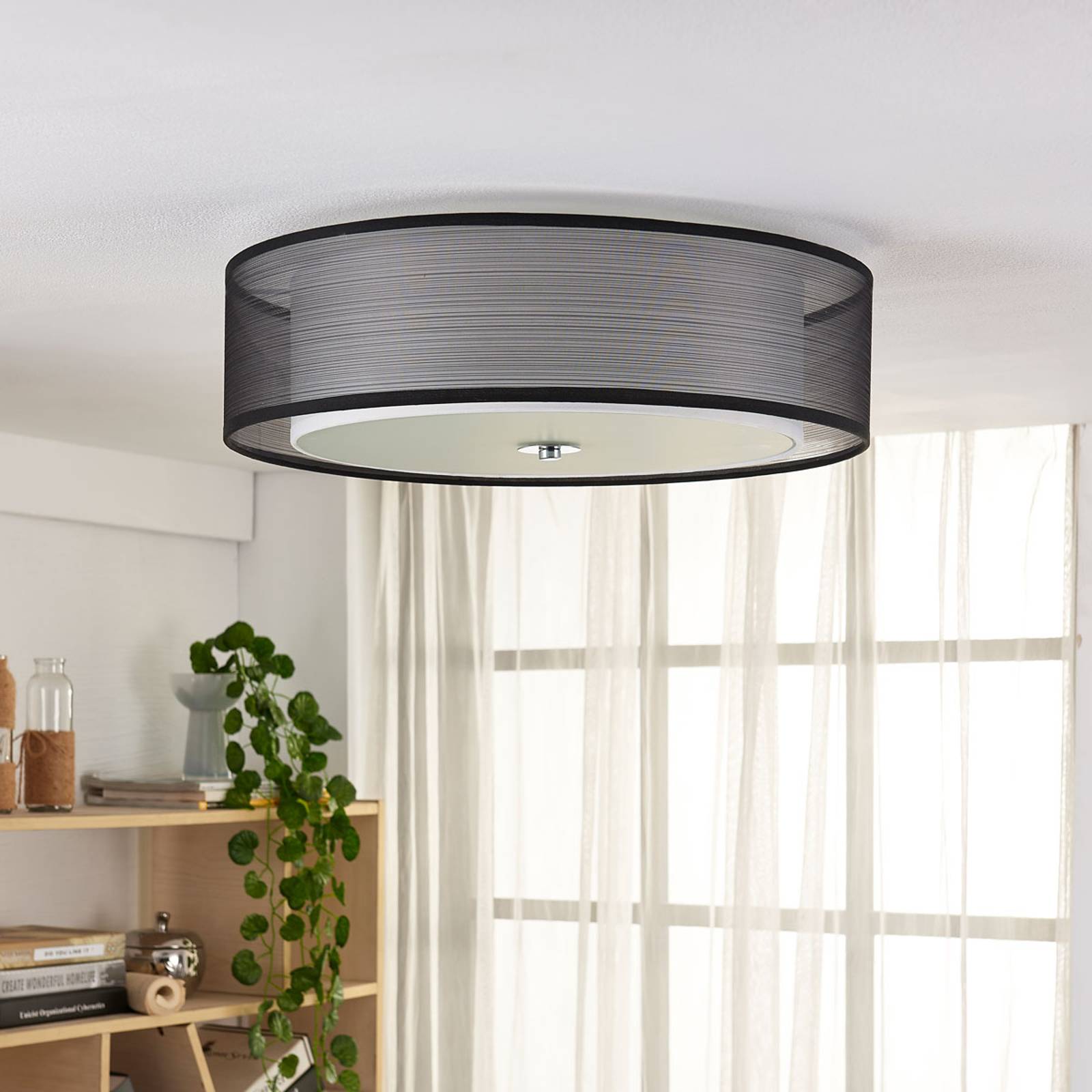 Easydim-taklampa Tobia med organzaskärm, LED