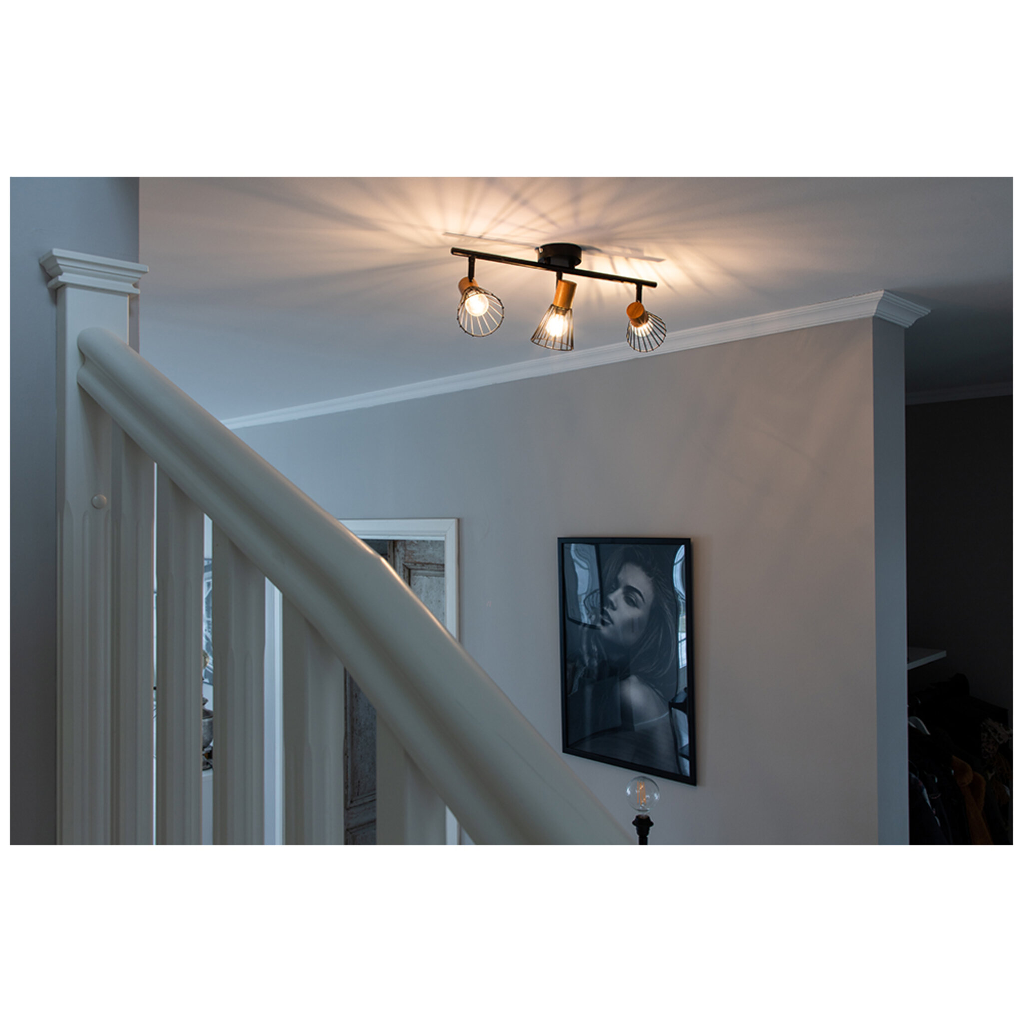 Vägglampa/taklampa Atticus 49x17x15cm, svart/natur/trä