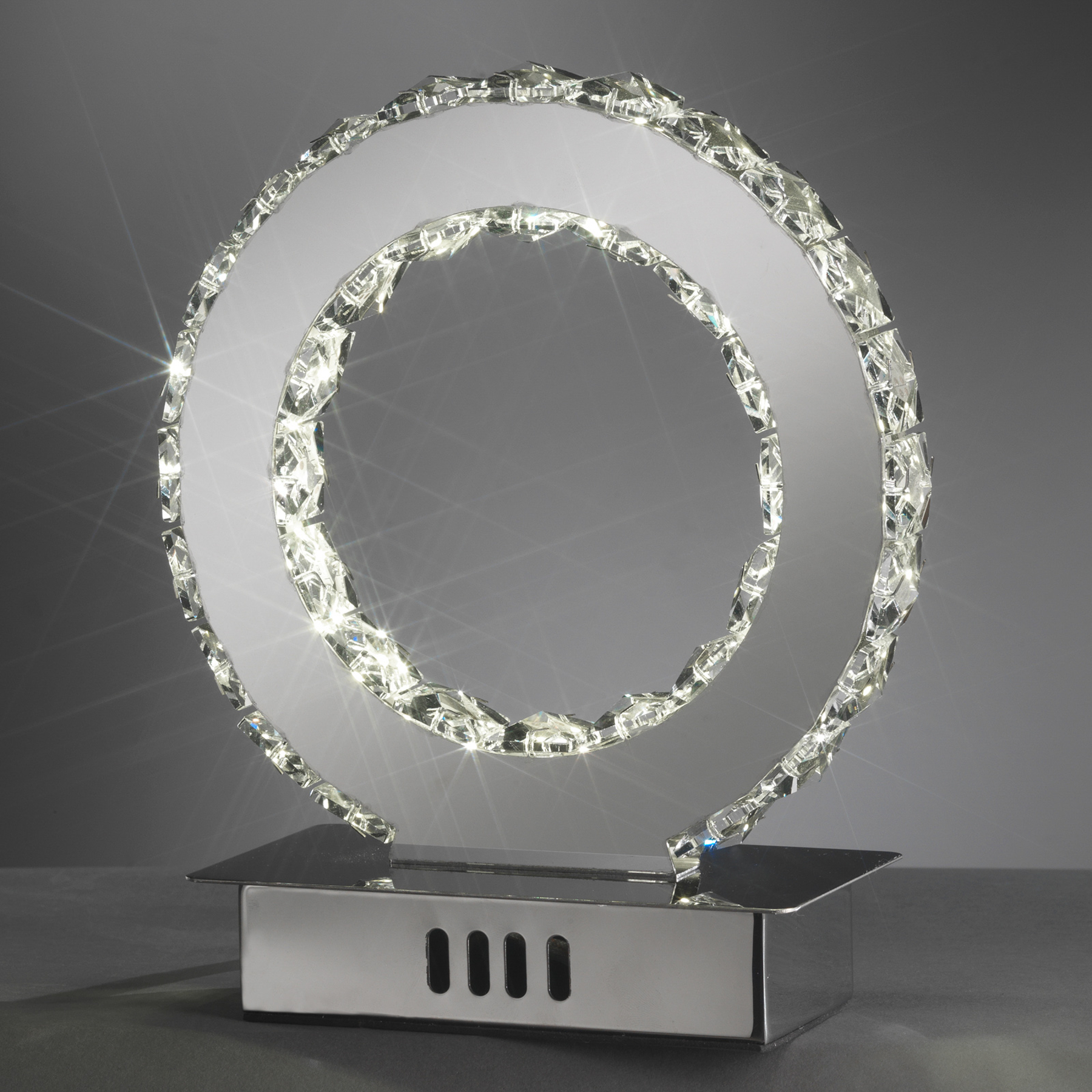 LED-bordslampa Saturno med kristallglas, 22 cm