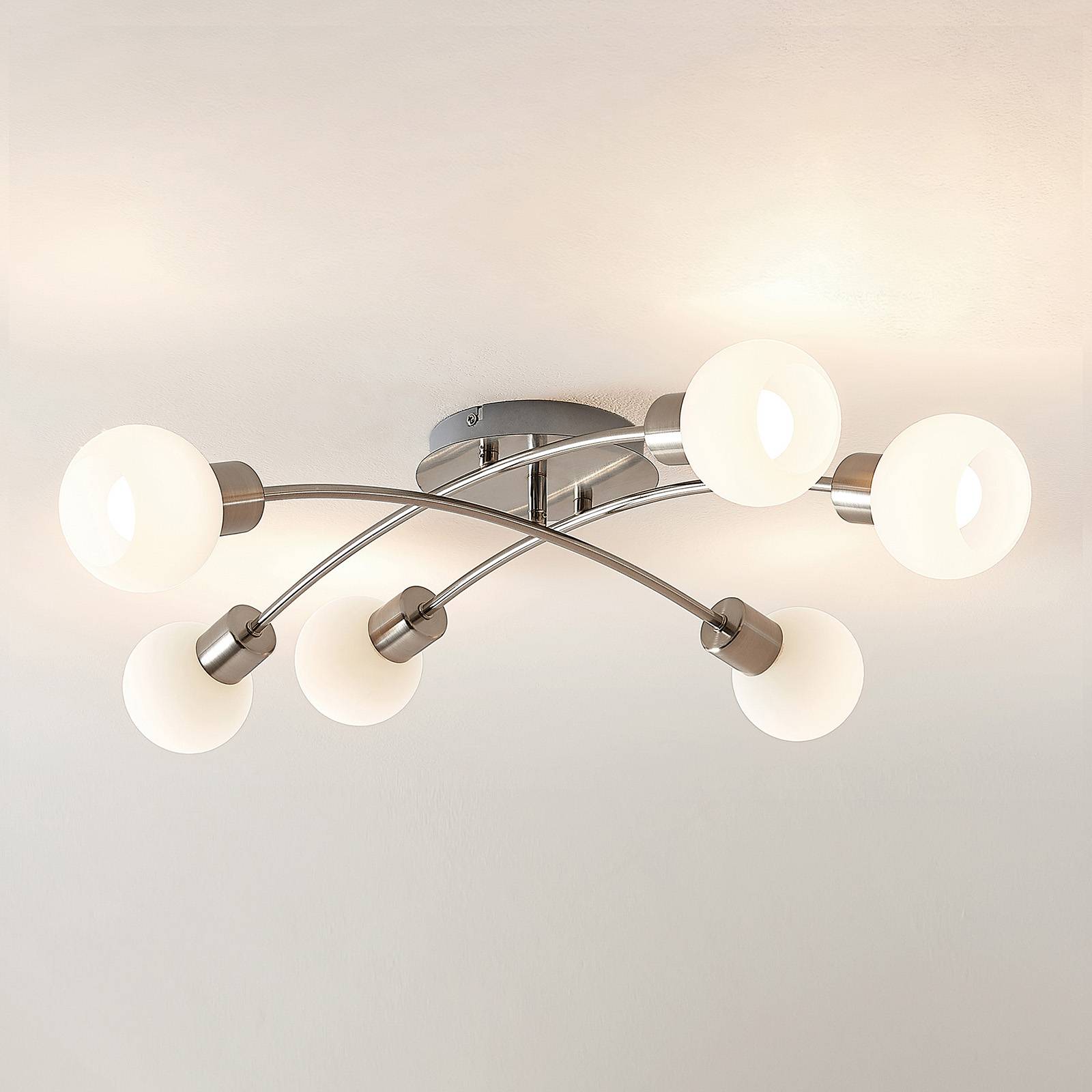 Lindby Agmar LED-taklampa, nickel, 6 lampor