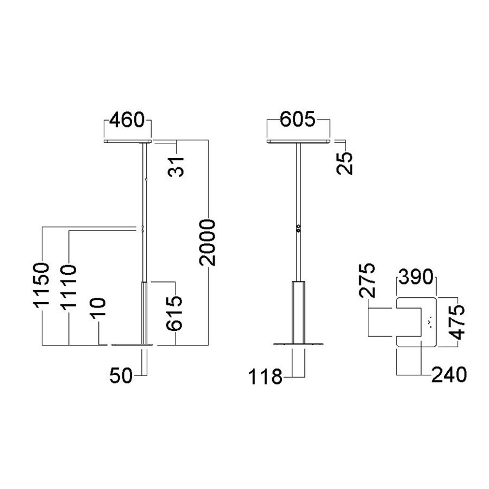 LED-kontorsgolvlampa LINEA-F, dimbar, CCT, grå