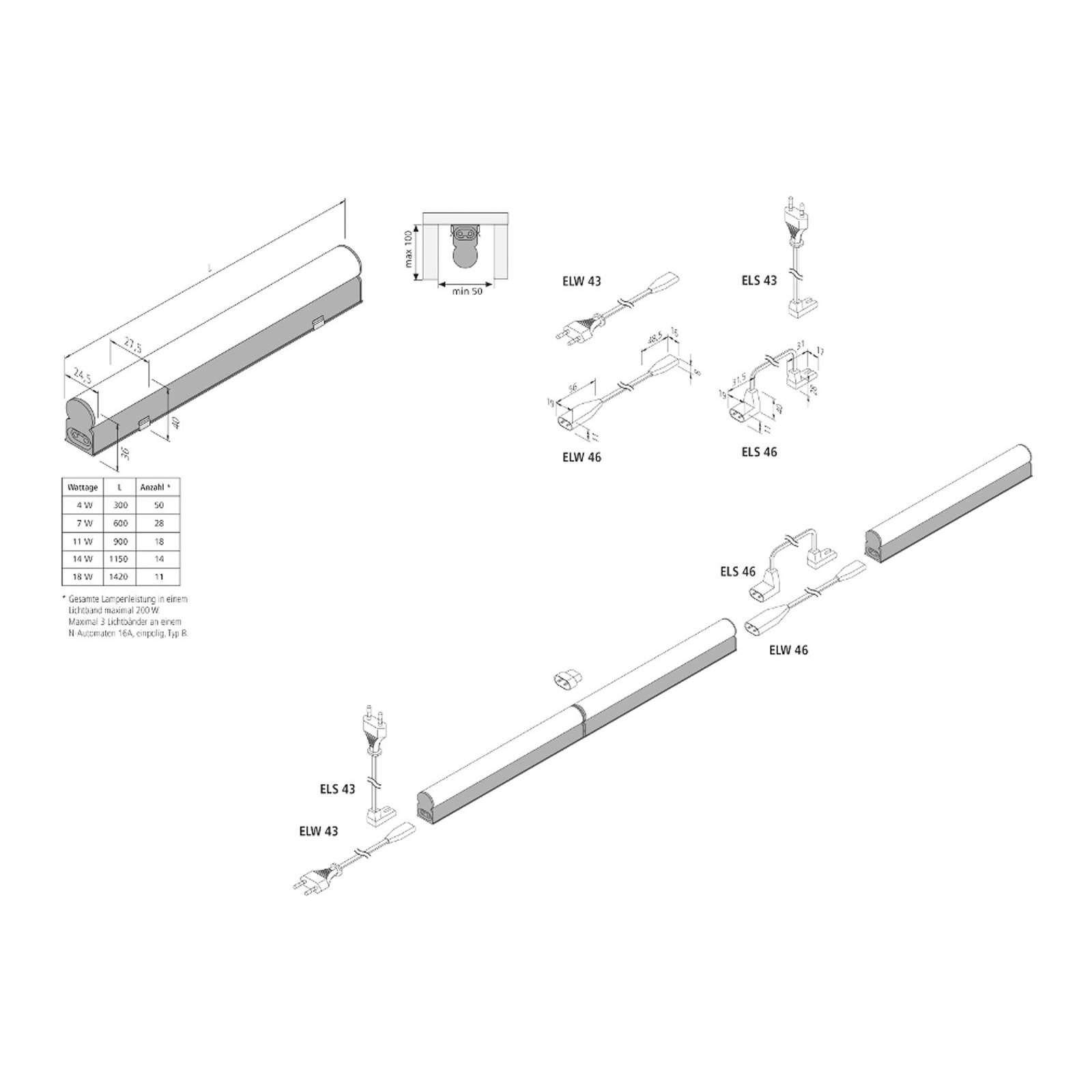 LED-ljuslist EcoLite F HO tillbyggnad 4000 K 115cm