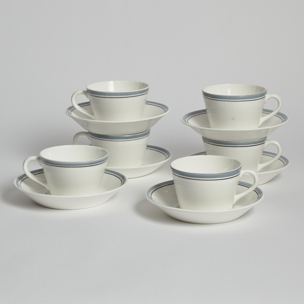 Gustavsberg - SÅLD Kaffekoppar med Fat Blå Rand 6 st