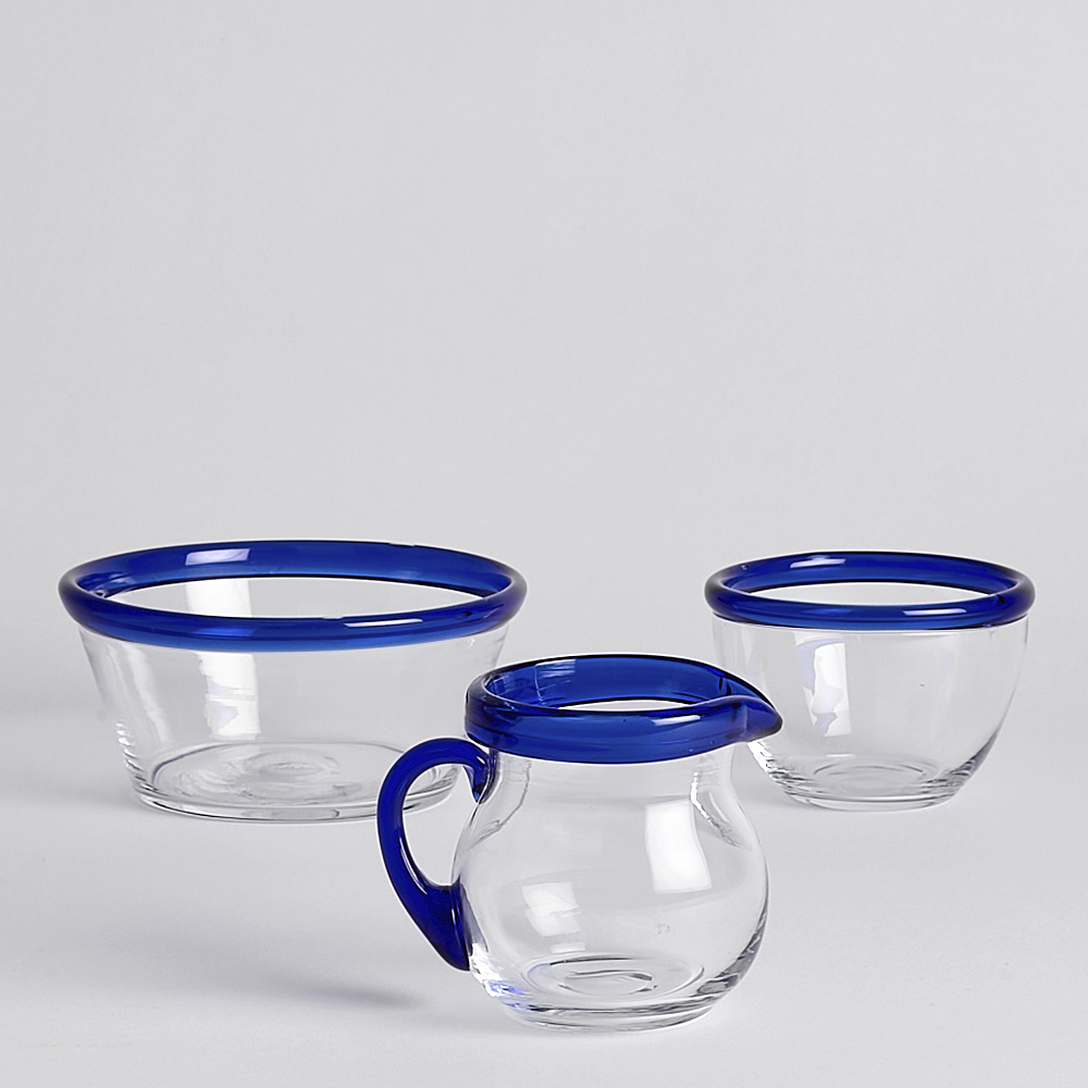 Vintage - SÅLD Blå Kant Servis Glas 3 delar