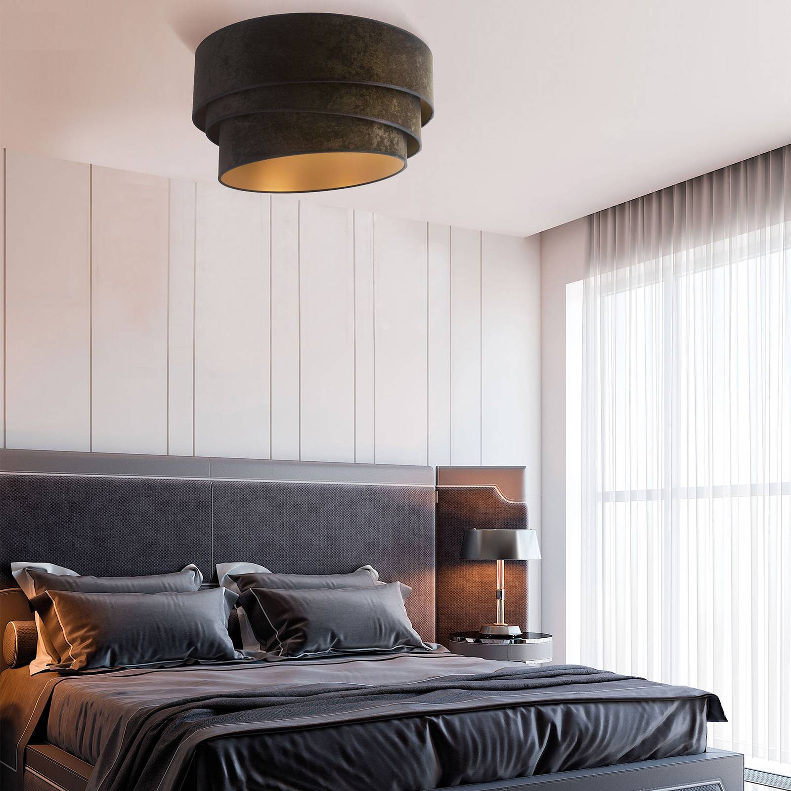 Taklampa Devon, svart/guld
