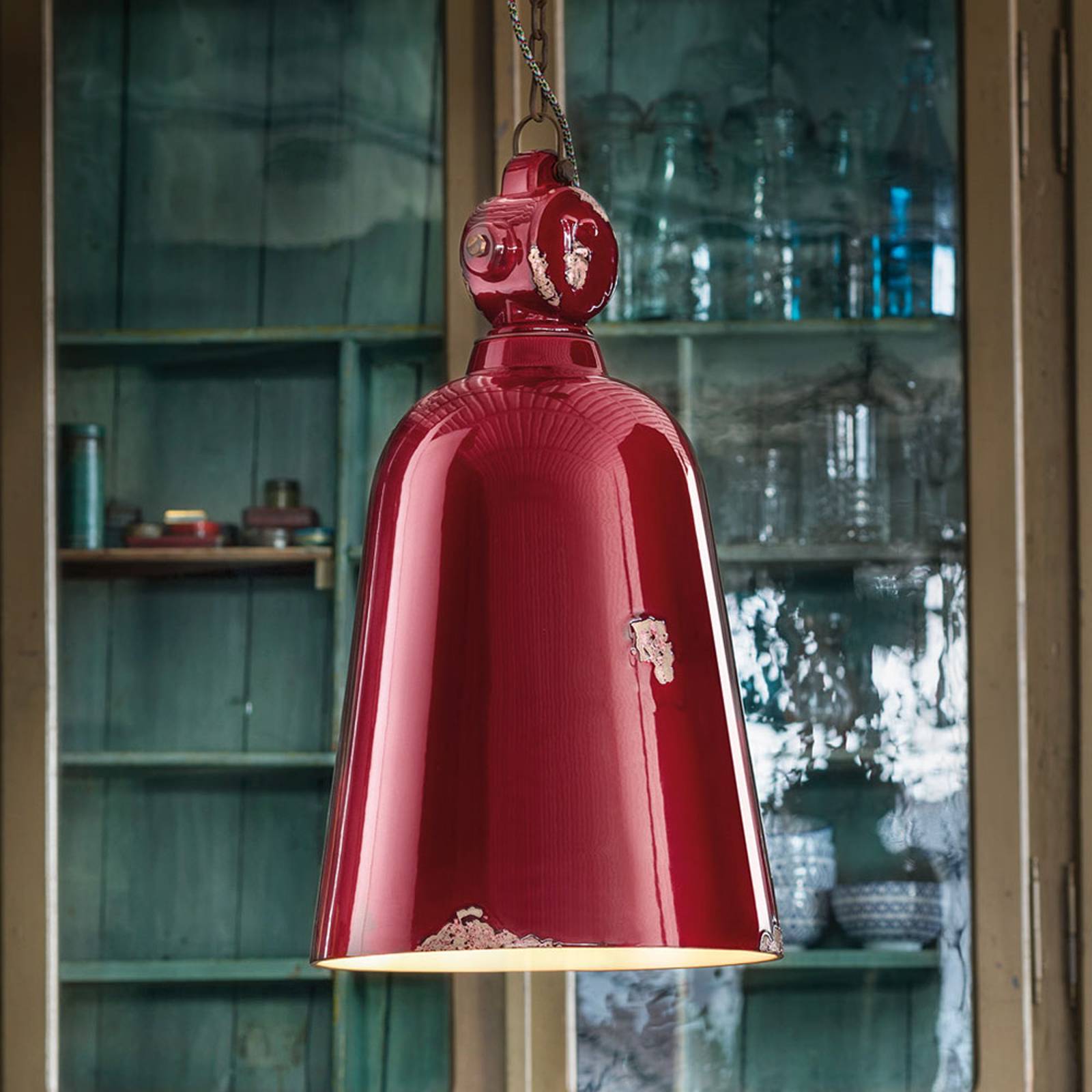 Vintage-hänglampa C1745, konformad, vinröd