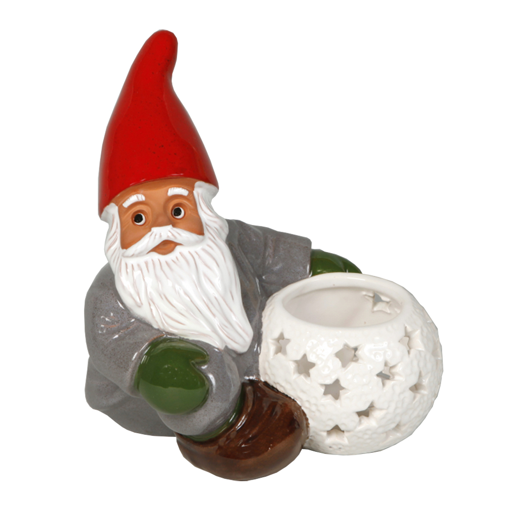 Rolf Berg Keramik - Tomte med Snöboll Värmeljus 19 cm