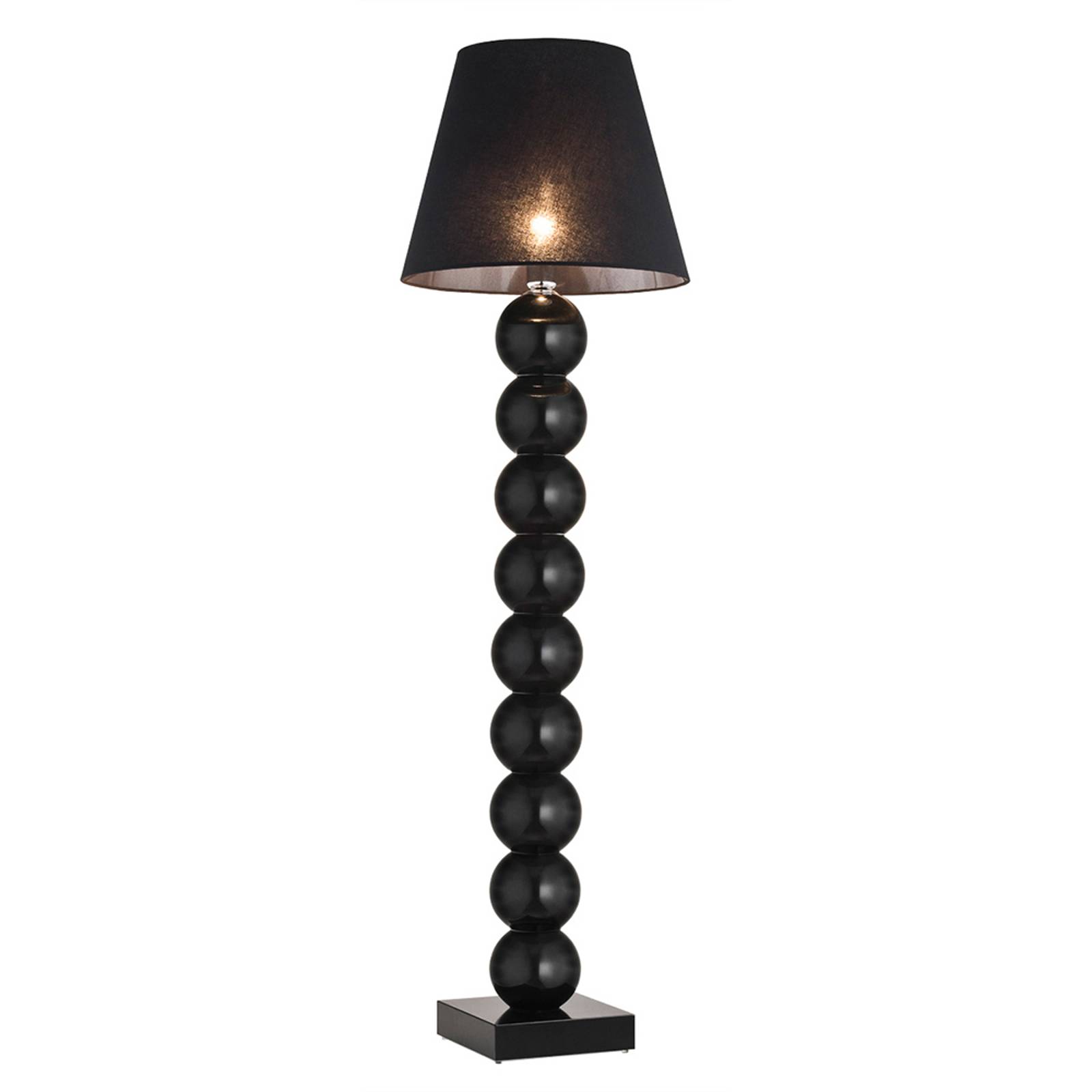 Textilgolvlampa Fulda, glasdekor, svart