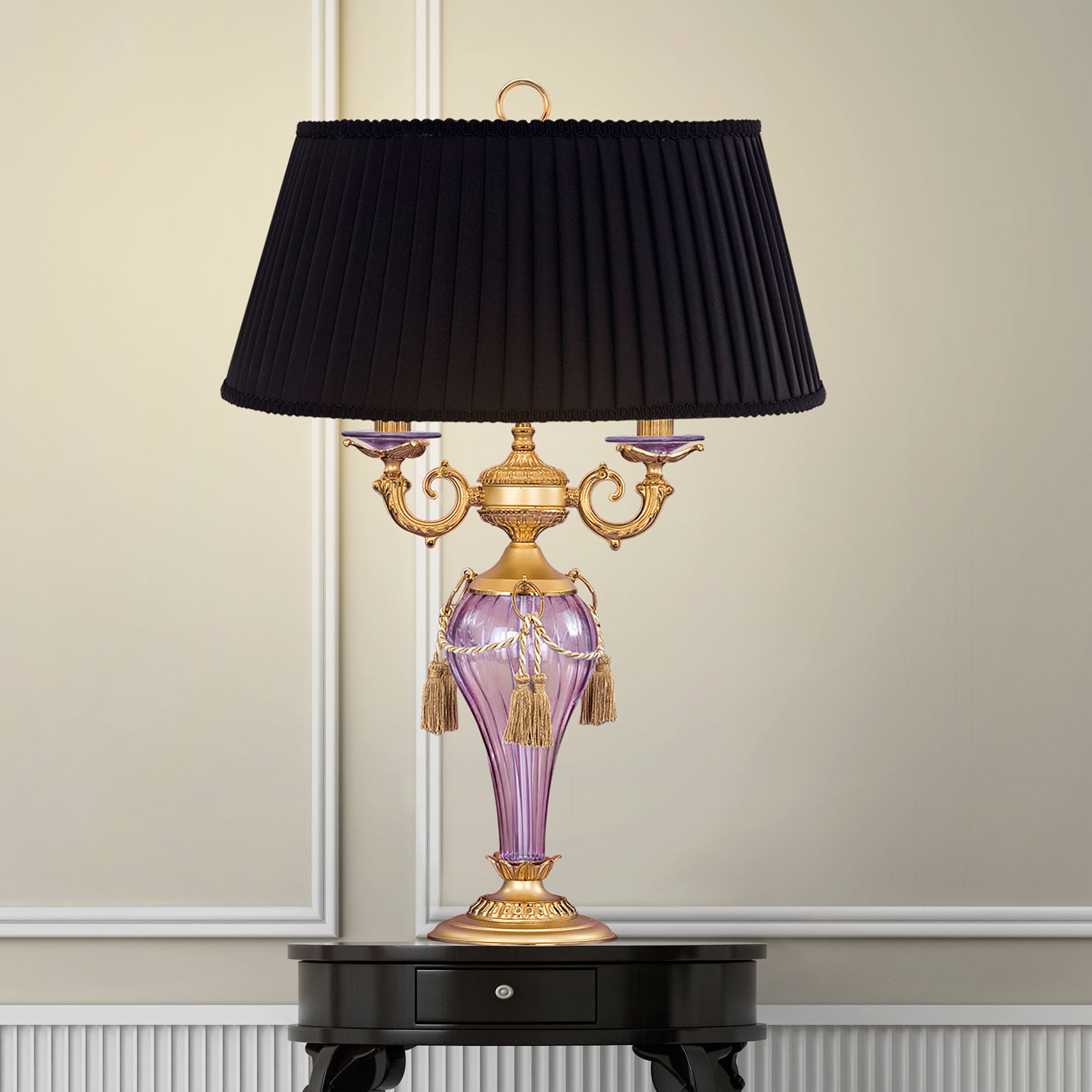Bordslampa Hero 72 cm svart, guldmatt, lila-klar