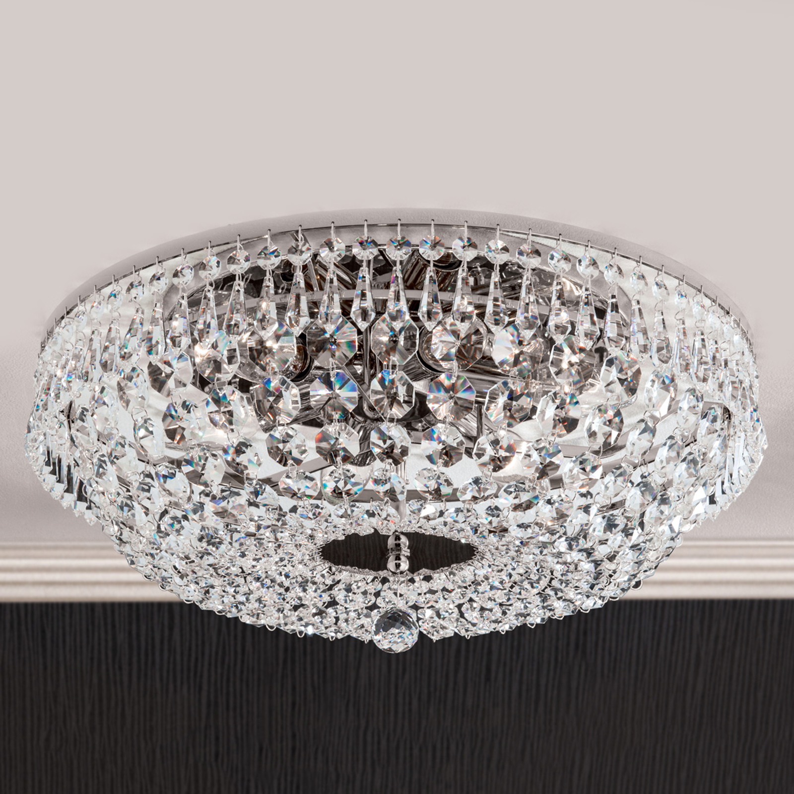 Förkromad kristalltaklampa SHERATA, 45 cm