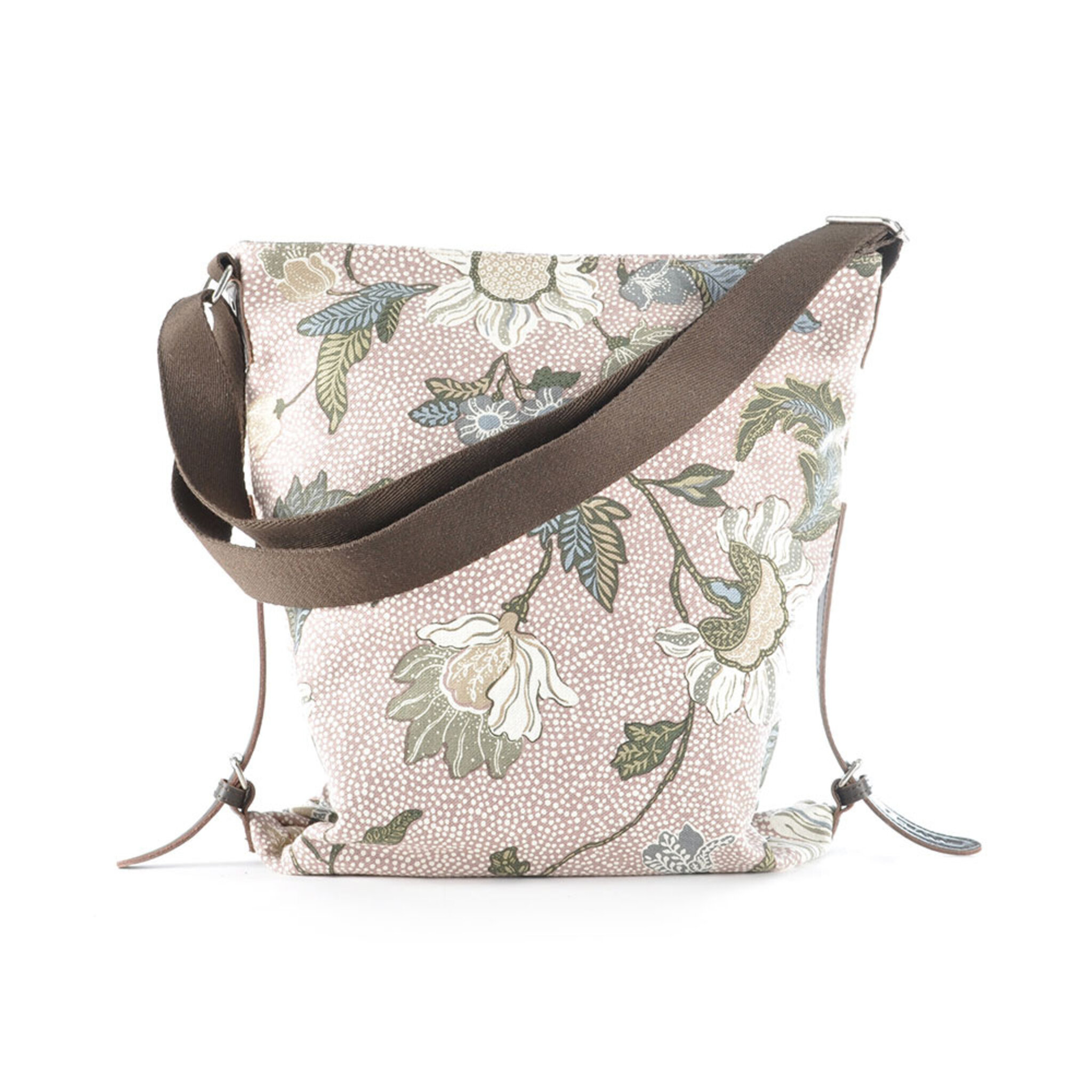 Shoulder Bag Dusty Pink Flower Linen, ONE SIZE