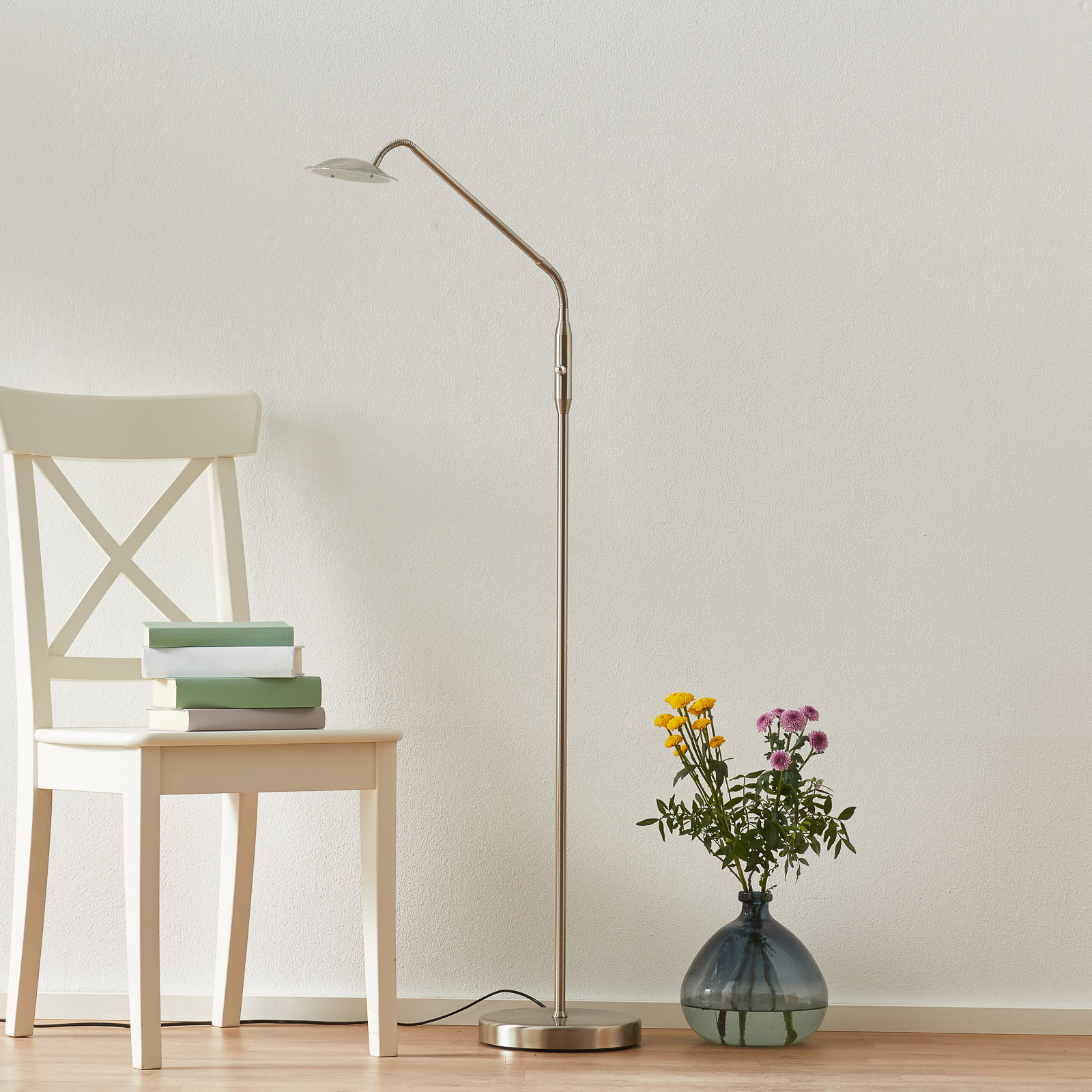 LED-golvlampa Twin, 1 lampa, nickel