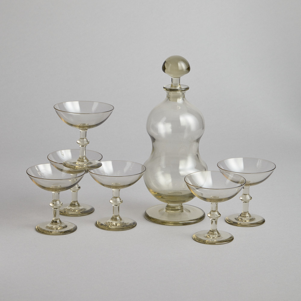 Vintage - Rökfärgad Karaff med 6 st Glas