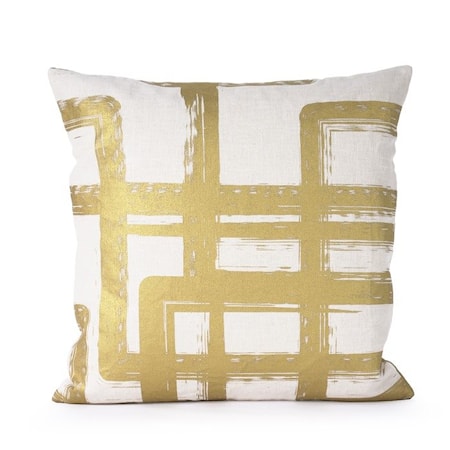 Kuddfodral White/Gold Graphic Brush Linen 50x50 cm